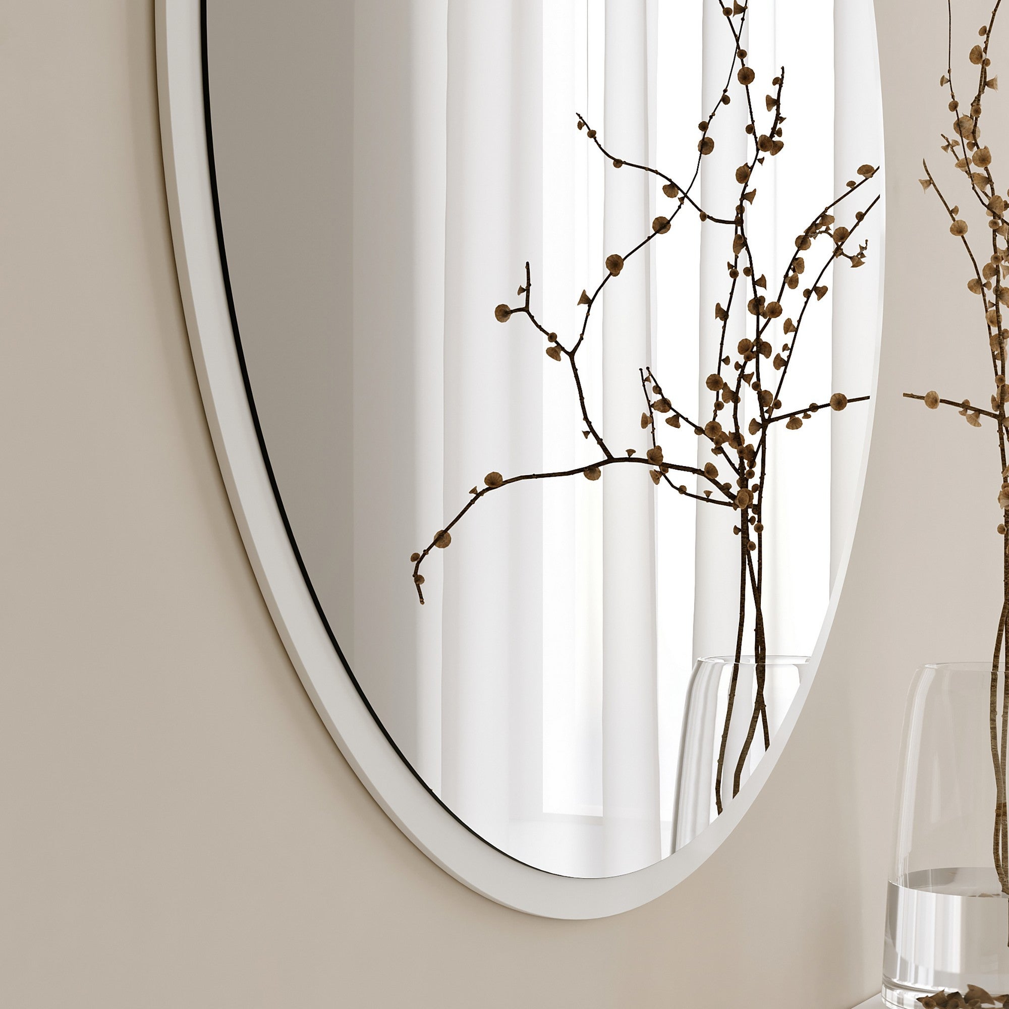 Espelho de parede branco moderno, 60 x 60 cm, 100% MDF, 2,2 cm de espessura | Montado e pronto para pendurar | Perfeito para decoração escandinava e hoteleira