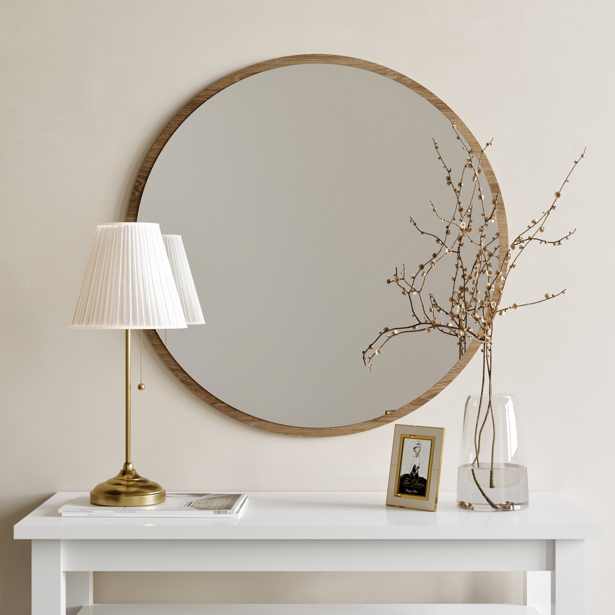 Espelho de parede moderno, 60 x 60 cm, cor nogueira | Painel de partículas 100% revestido de melamina, 2,2 cm de espessura | Perfeito para decoração escandinava e hoteleira
