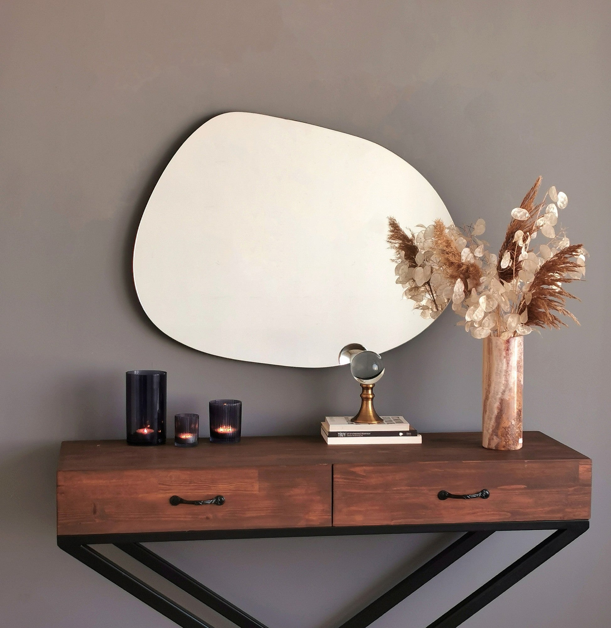 Espelho de parede preto moderno, 55 x 75 x 2,2 cm | 100% MDF, montado | Design escandinavo elegante para decoração de casa e hotel