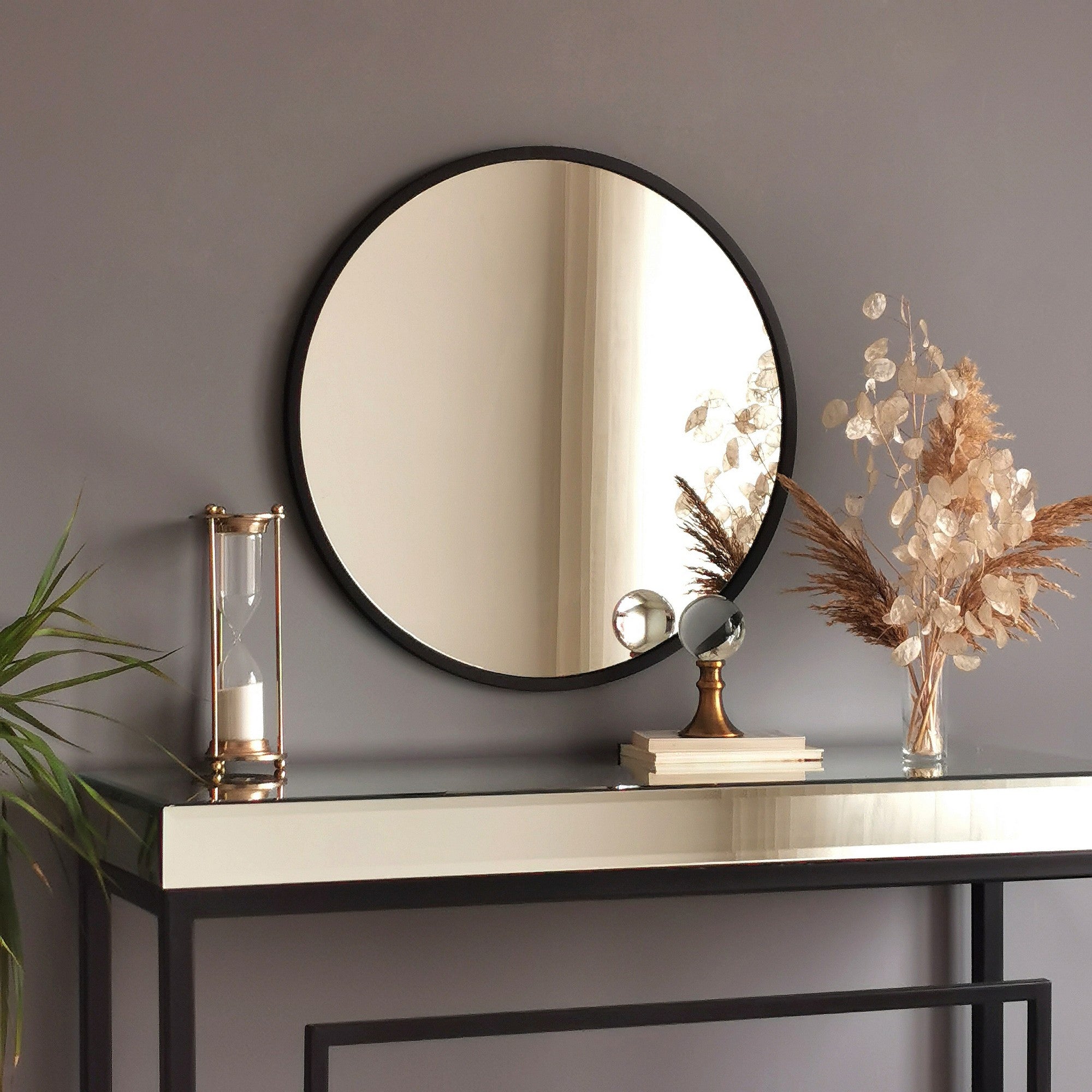 Espelho de parede preto moderno, 60 x 60 cm, 100% metal, 2,2 cm de profundidade | Montado e pronto para pendurar | Perfeito para decoração escandinava e hoteleira
