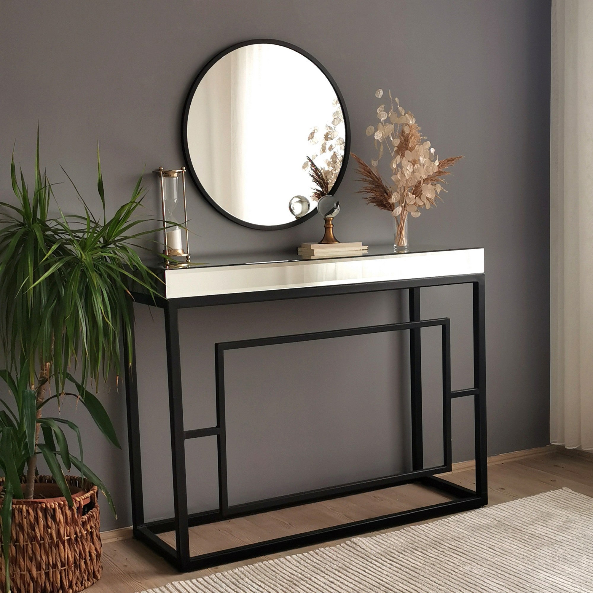 Espelho de parede preto moderno, 60 x 60 cm, 100% metal, 2,2 cm de profundidade | Montado e pronto para pendurar | Perfeito para decoração escandinava e hoteleira