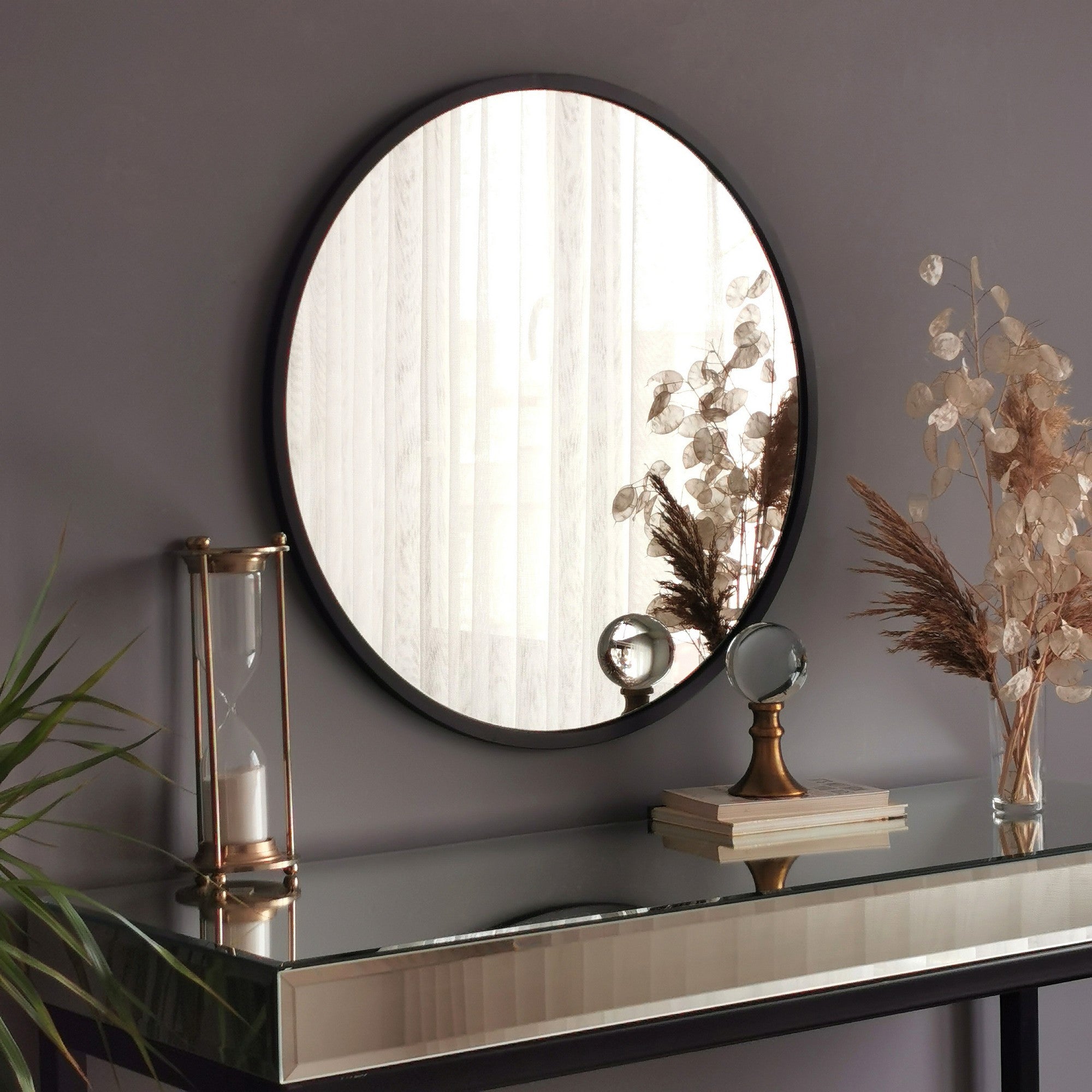 Espelho de parede preto moderno, 60 x 60 cm, 100% metal, 2,2 cm de profundidade | Montado e pronto para pendurar | Perfeito para decoração escandinava e hoteleira