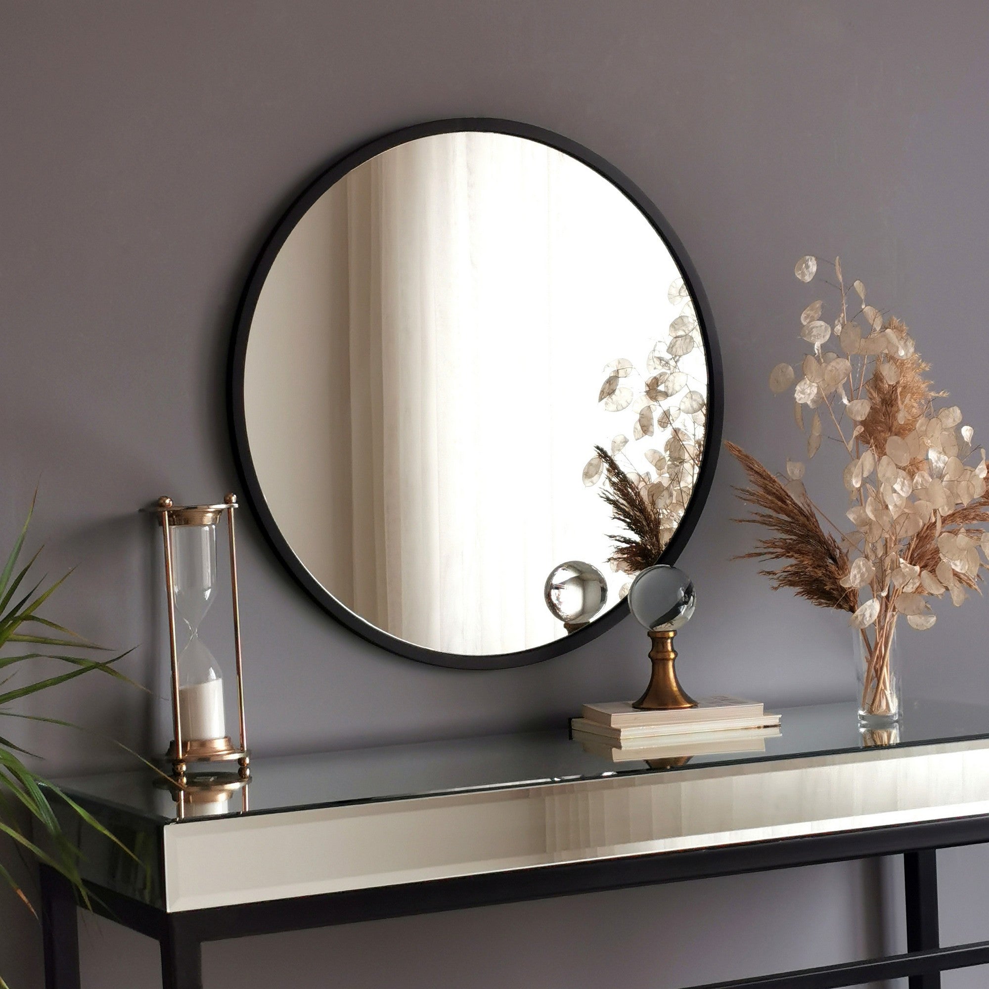 Espelho de parede preto moderno, 60 x 60 cm, 100% metal, 2,2 cm de profundidade | Montado e pronto para pendurar | Perfeito para decoração escandinava e hoteleira
