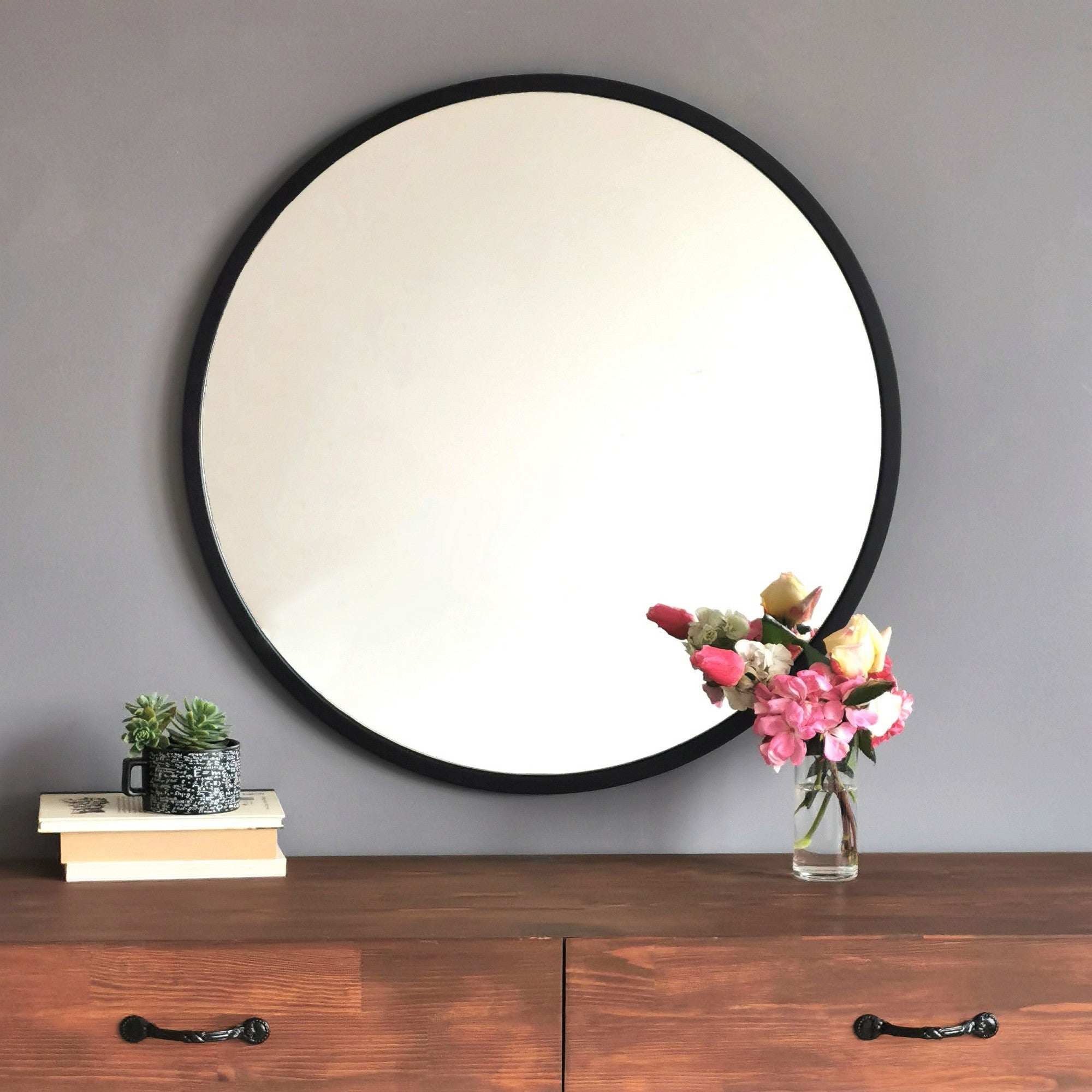 Espelho de parede preto moderno, 60 x 60 cm, 100% metal, 2,2 cm de profundidade | Montado e pronto para pendurar | Perfeito para decoração escandinava e hoteleira