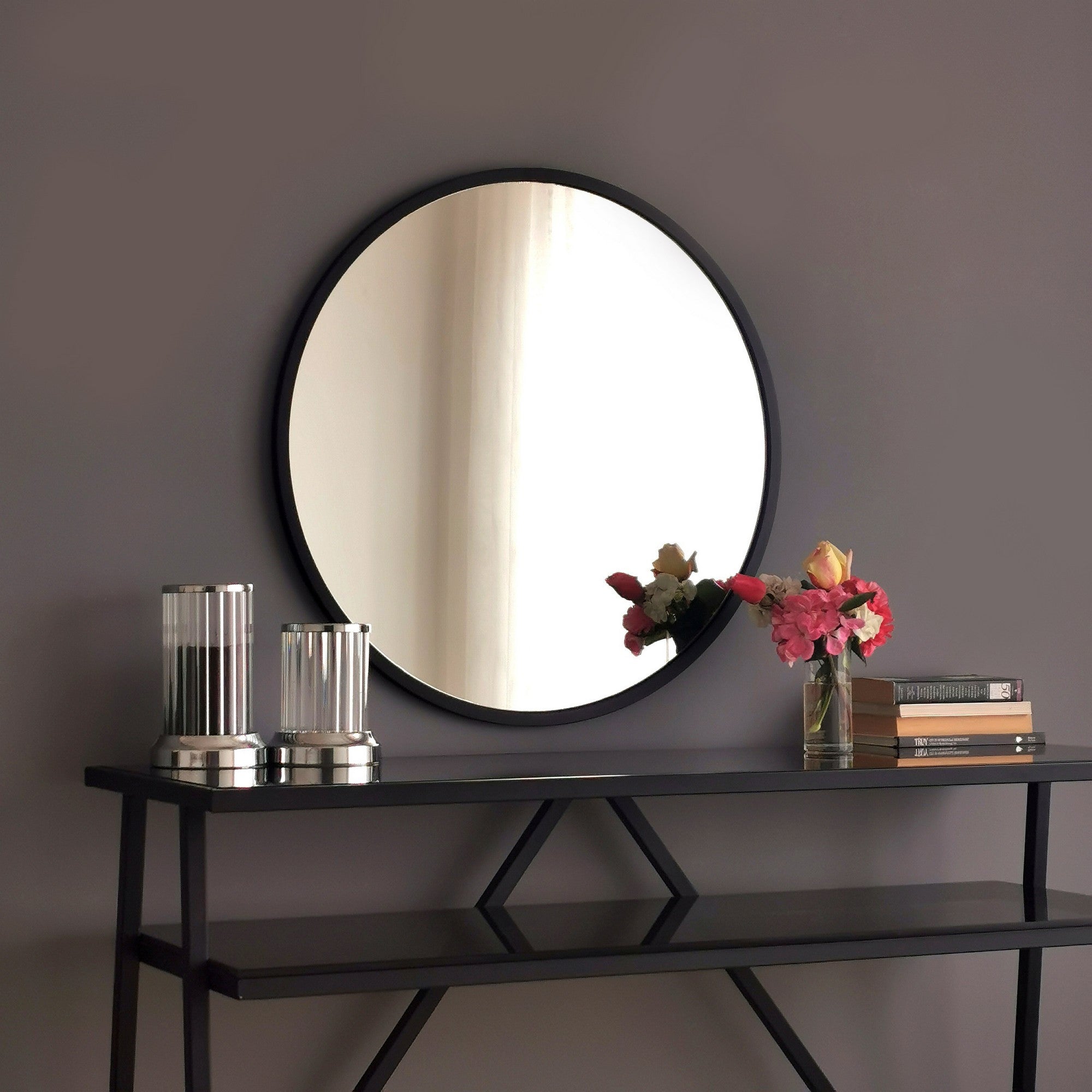 Espelho de parede preto moderno, 60 x 60 cm, 100% metal, 2,2 cm de profundidade | Montado e pronto para pendurar | Perfeito para decoração escandinava e hoteleira