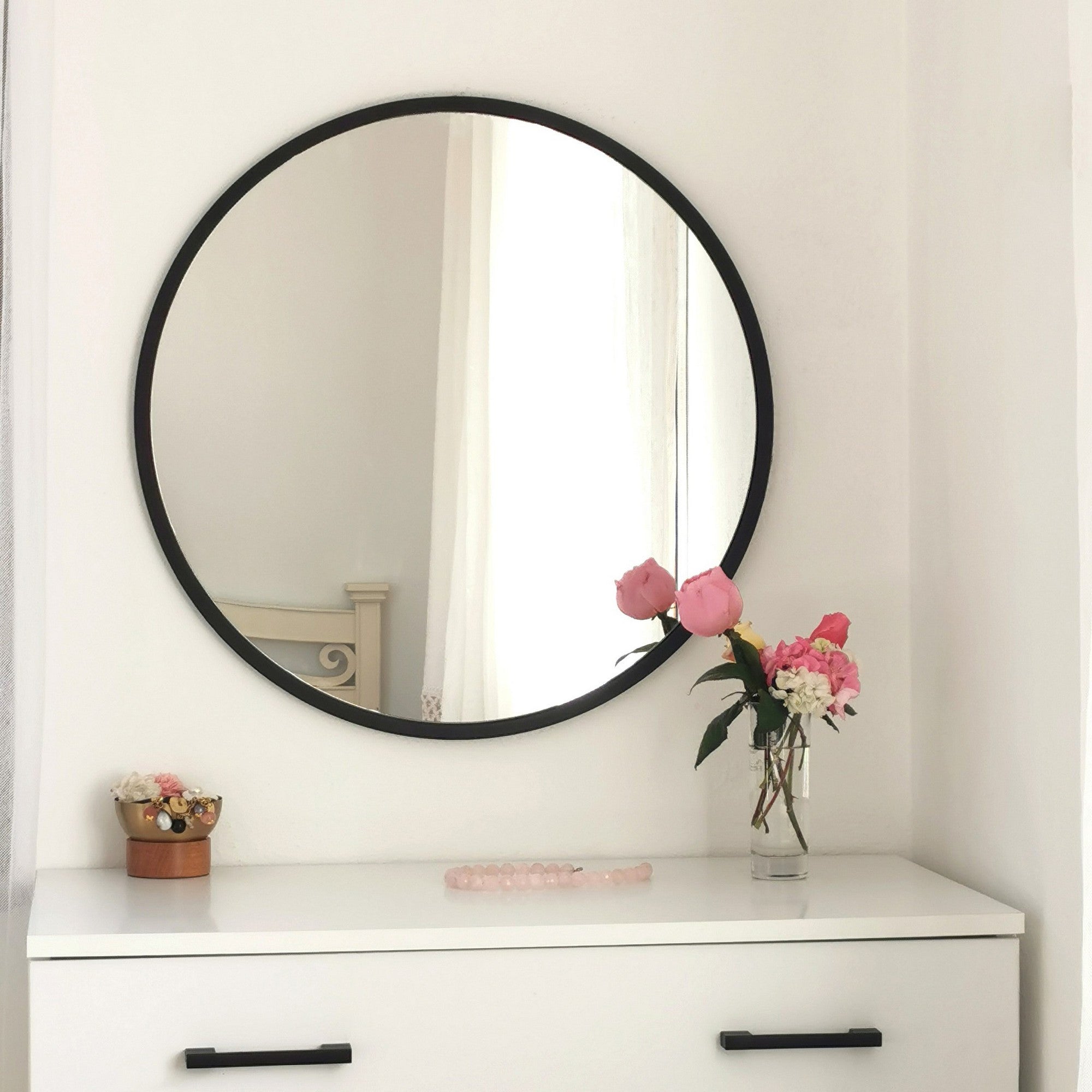 Espelho de parede preto moderno, 60 x 60 cm, 100% metal, 2,2 cm de profundidade | Montado e pronto para pendurar | Perfeito para decoração escandinava e hoteleira
