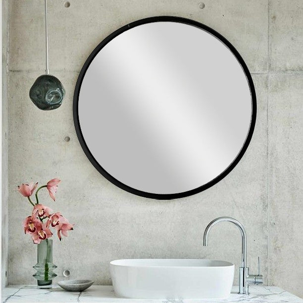Espelho de parede preto moderno, 60 x 60 cm, 100% metal, 2,2 cm de profundidade | Montado e pronto para pendurar | Perfeito para decoração escandinava e hoteleira