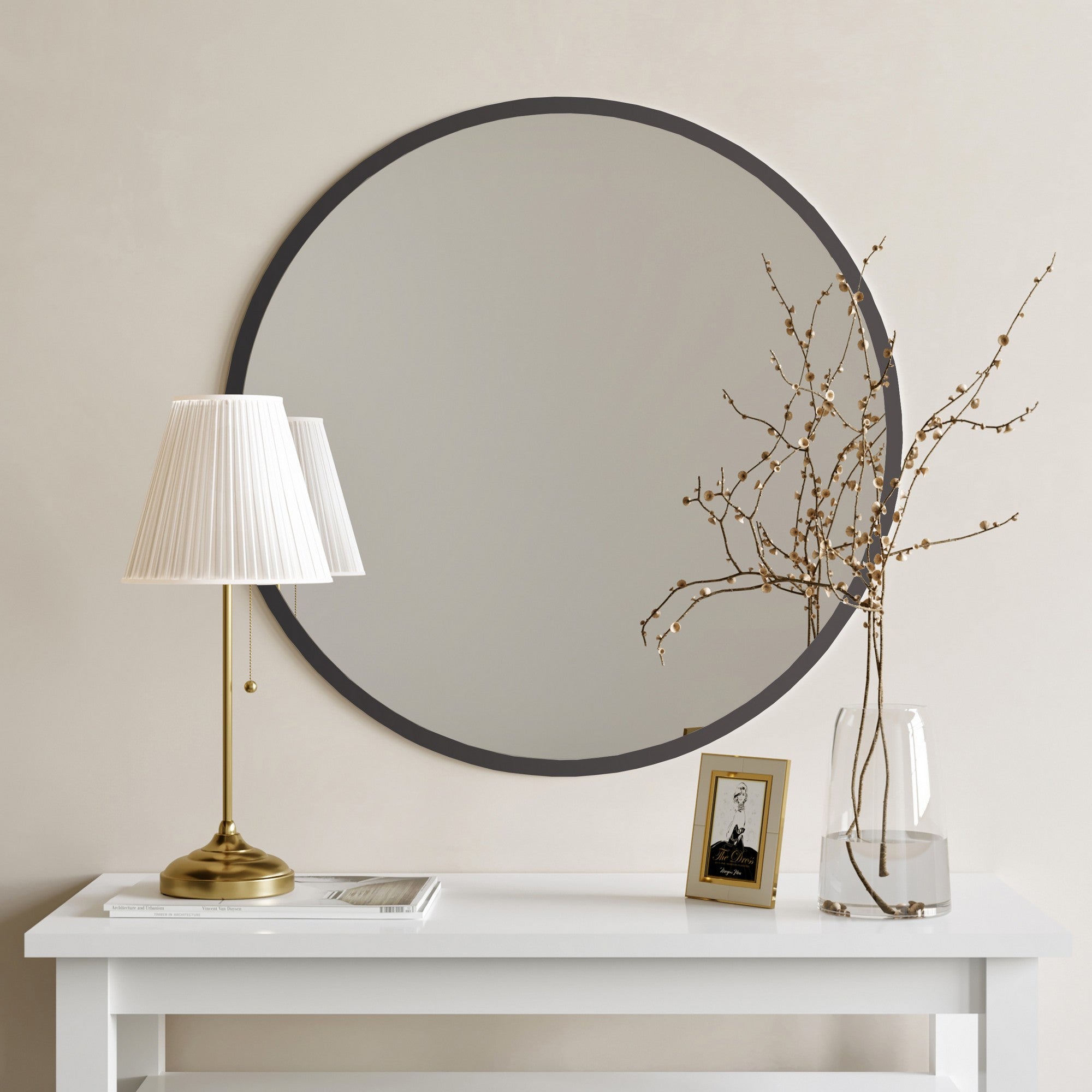 Espelho de parede preto moderno, 60 x 60 cm, 100% MDF, 2,2 cm de espessura | Montado e pronto para pendurar | Design escandinavo elegante para decoração de casa e hotel
