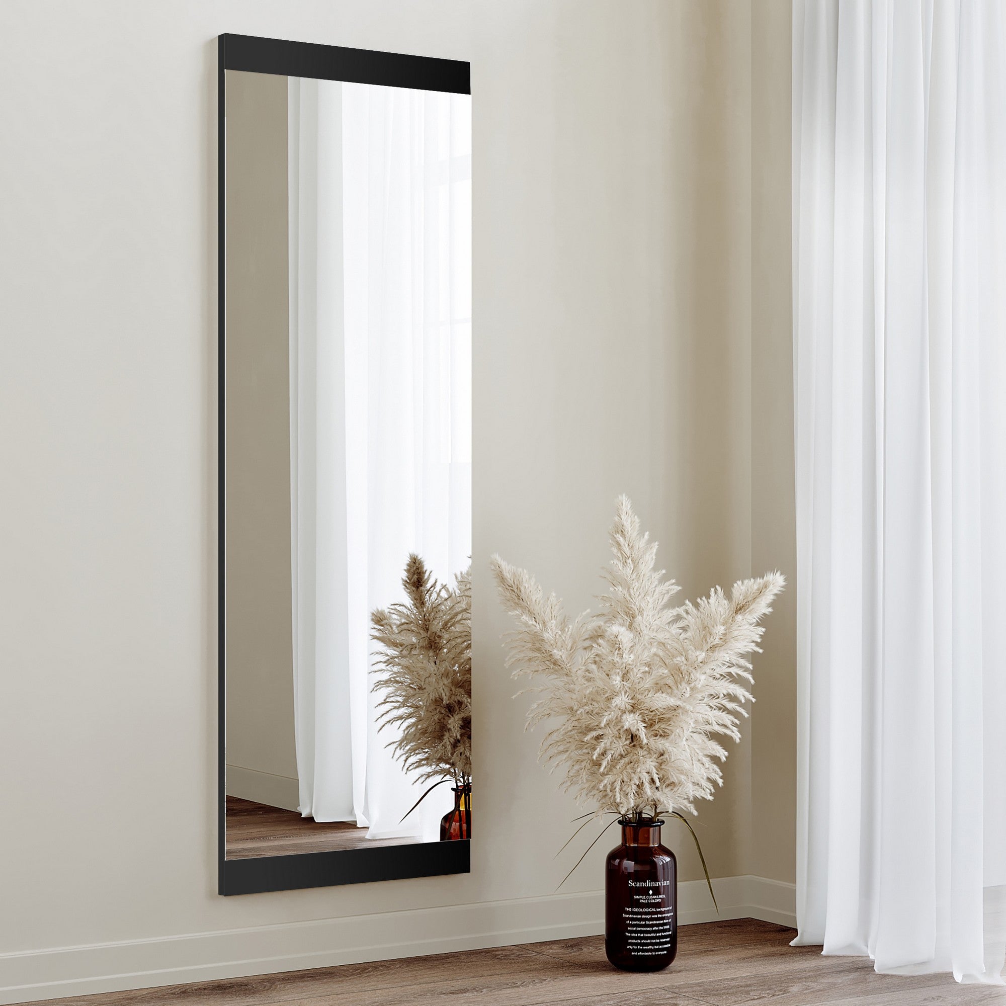 Espelho de parede preto elegante, 120 x 40 x 2,2 cm | 100% MDF, montado, ajustável horizontal e verticalmente | Perfeito para decoração moderna de hotéis e residências