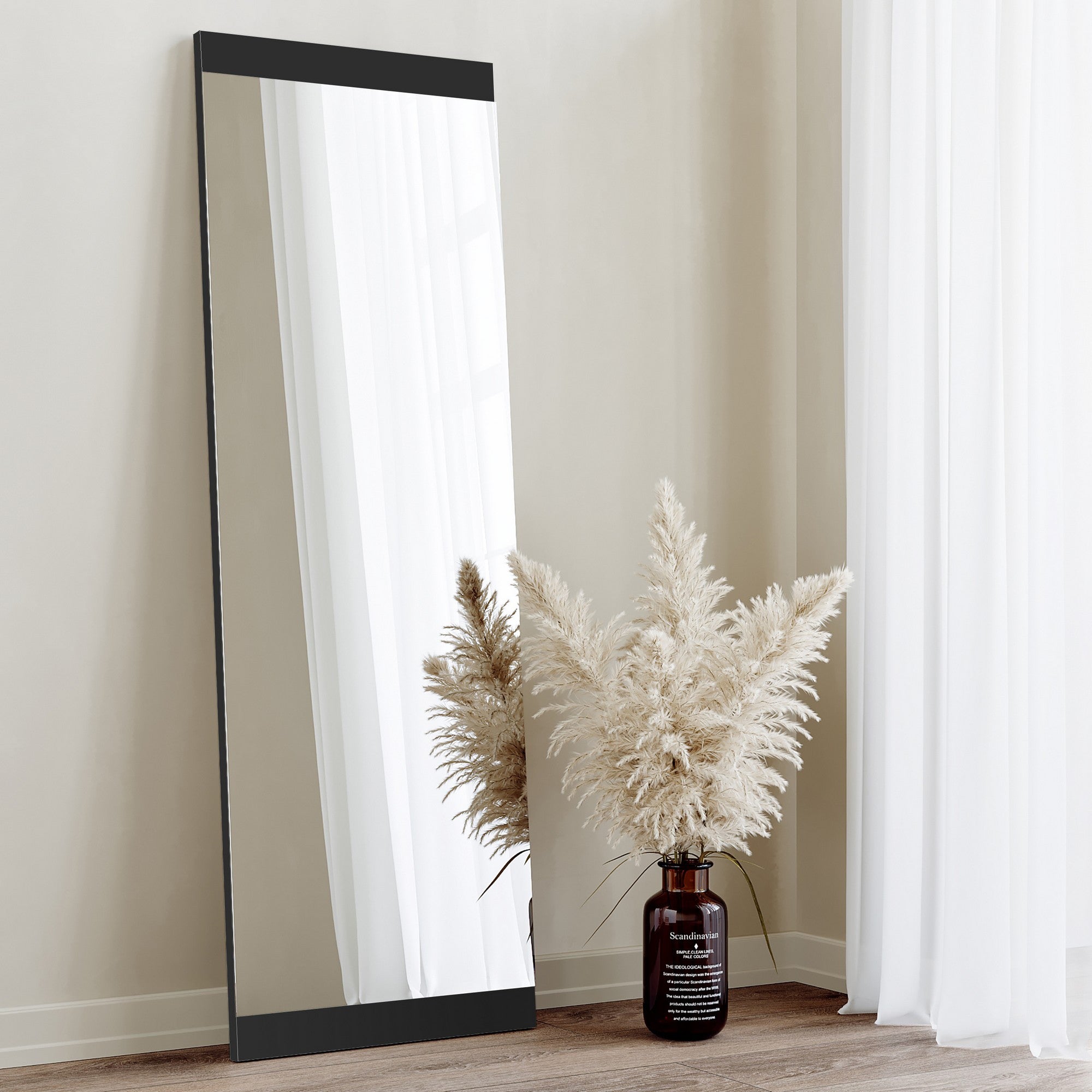 Espelho de parede preto elegante, 120 x 40 x 2,2 cm | 100% MDF, montado, ajustável horizontal e verticalmente | Perfeito para decoração moderna de hotéis e residências