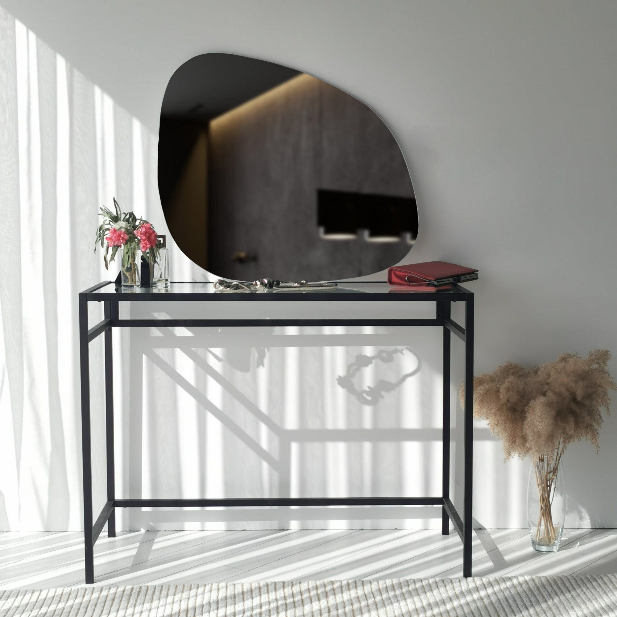 Espelho de parede moderno, 75 x 58 x 2,2 cm, MDF branco | Montado, design escandinavo | Perfeito para hotéis e espaços contemporâneos