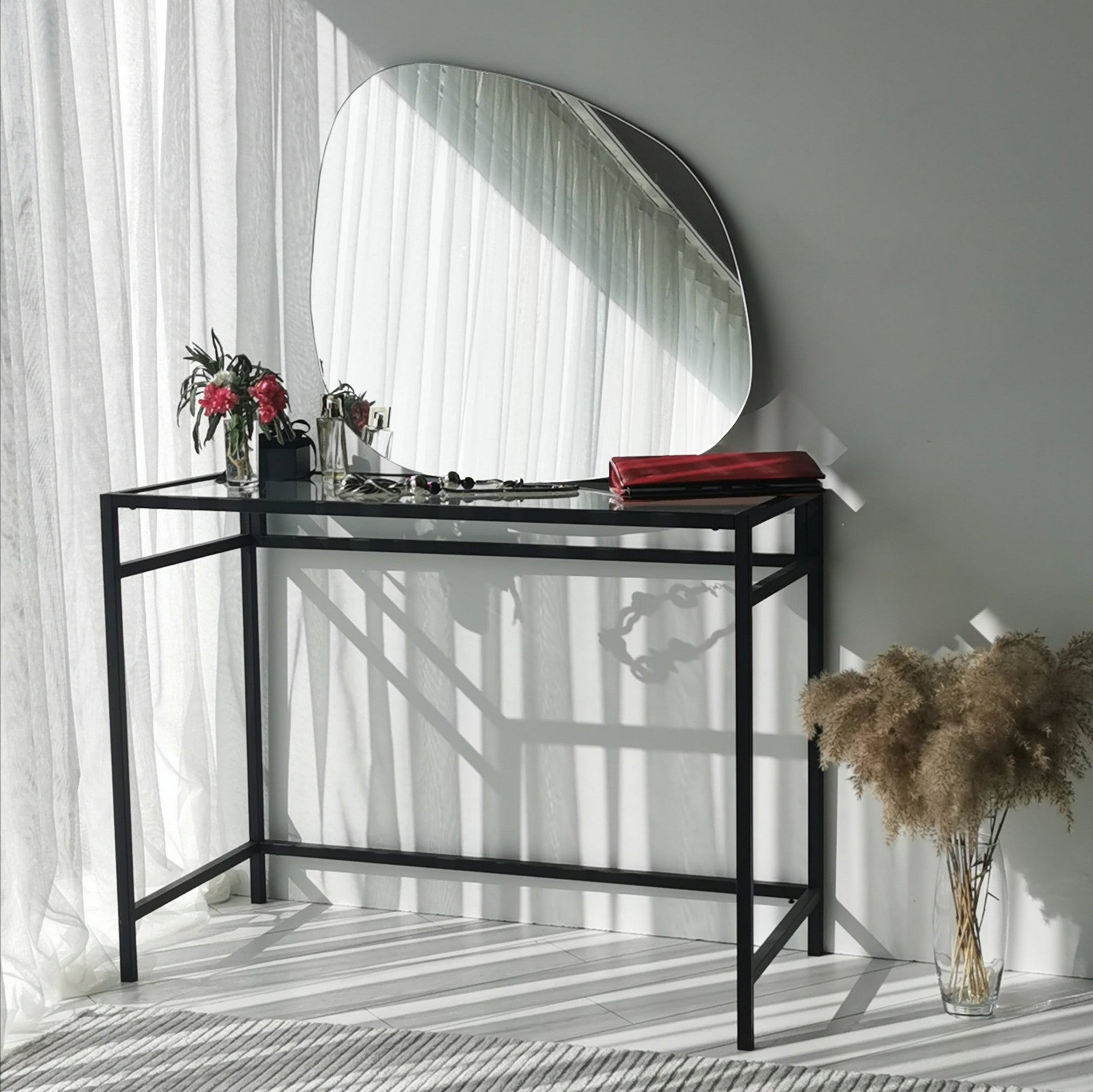 Espelho de parede moderno, 75 x 58 x 2,2 cm, MDF branco | Montado, design escandinavo | Perfeito para hotéis e espaços contemporâneos