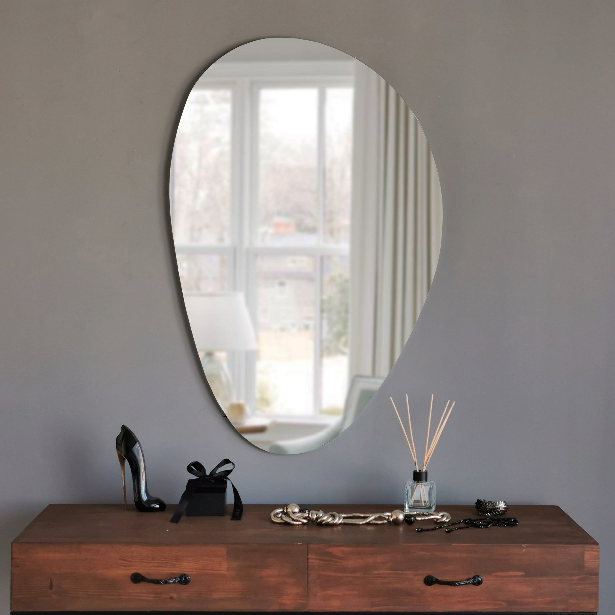 Espelho de parede moderno, 76 x 50 x 2,2 cm, MDF branco | Montado, design escandinavo | Perfeito para hotéis e espaços contemporâneos