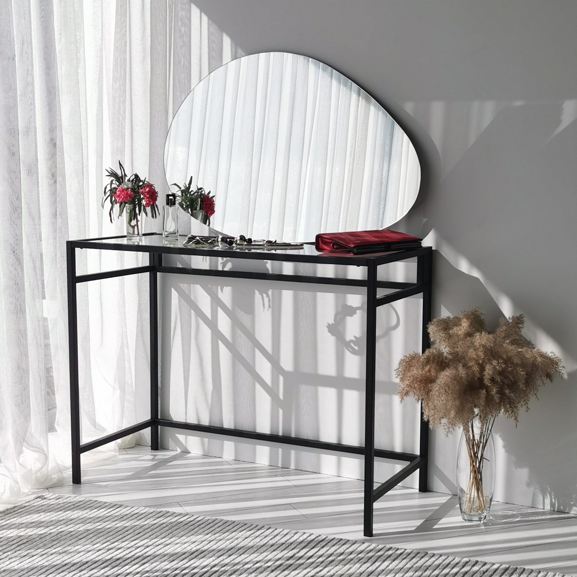 Espelho de parede moderno, 90 x 60 cm, MDF branco | Design escandinavo elegante e montado | Perfeito para hotéis e espaços contemporâneos