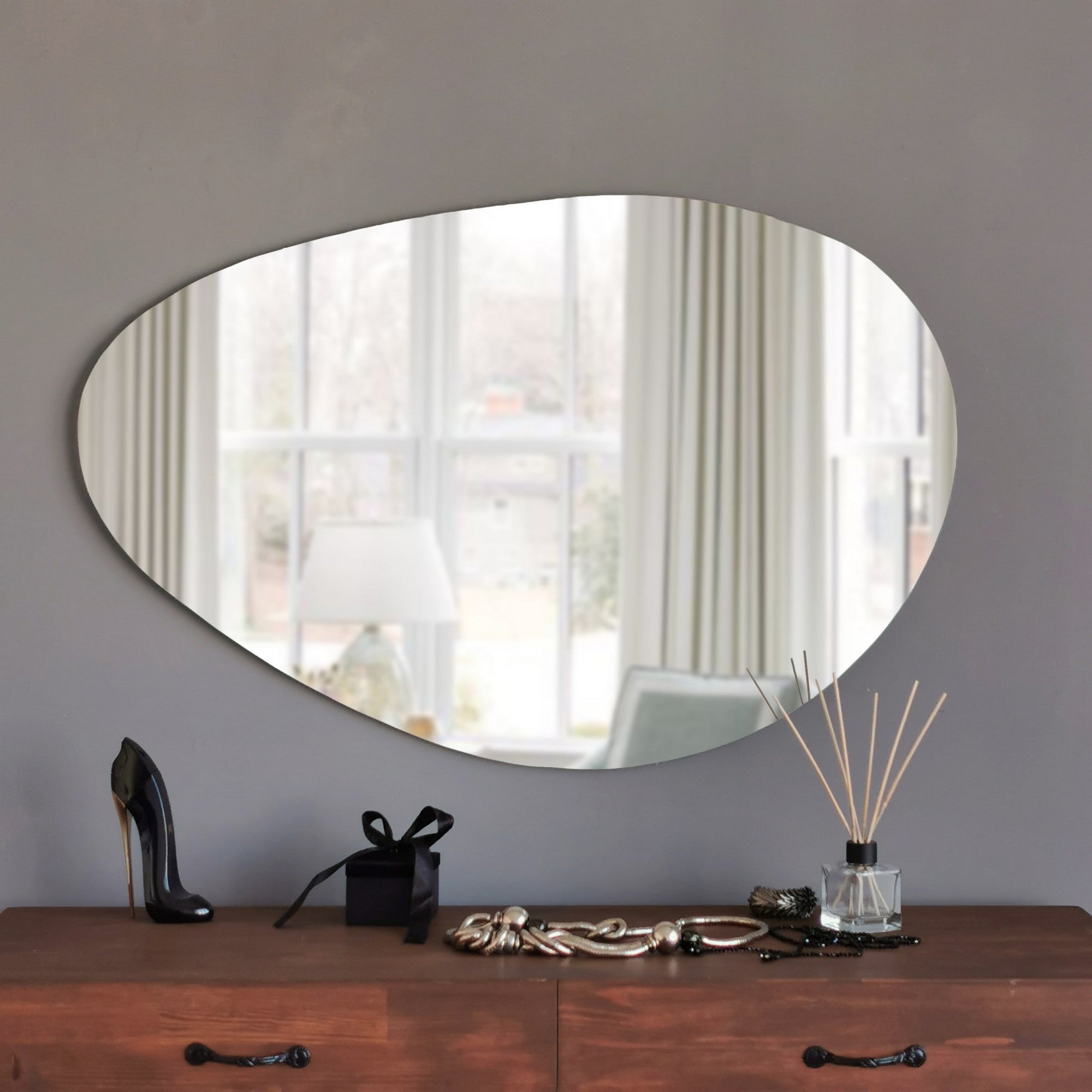 Espelho de parede moderno, 90 x 60 cm, MDF branco | Design escandinavo elegante e montado | Perfeito para hotéis e espaços contemporâneos