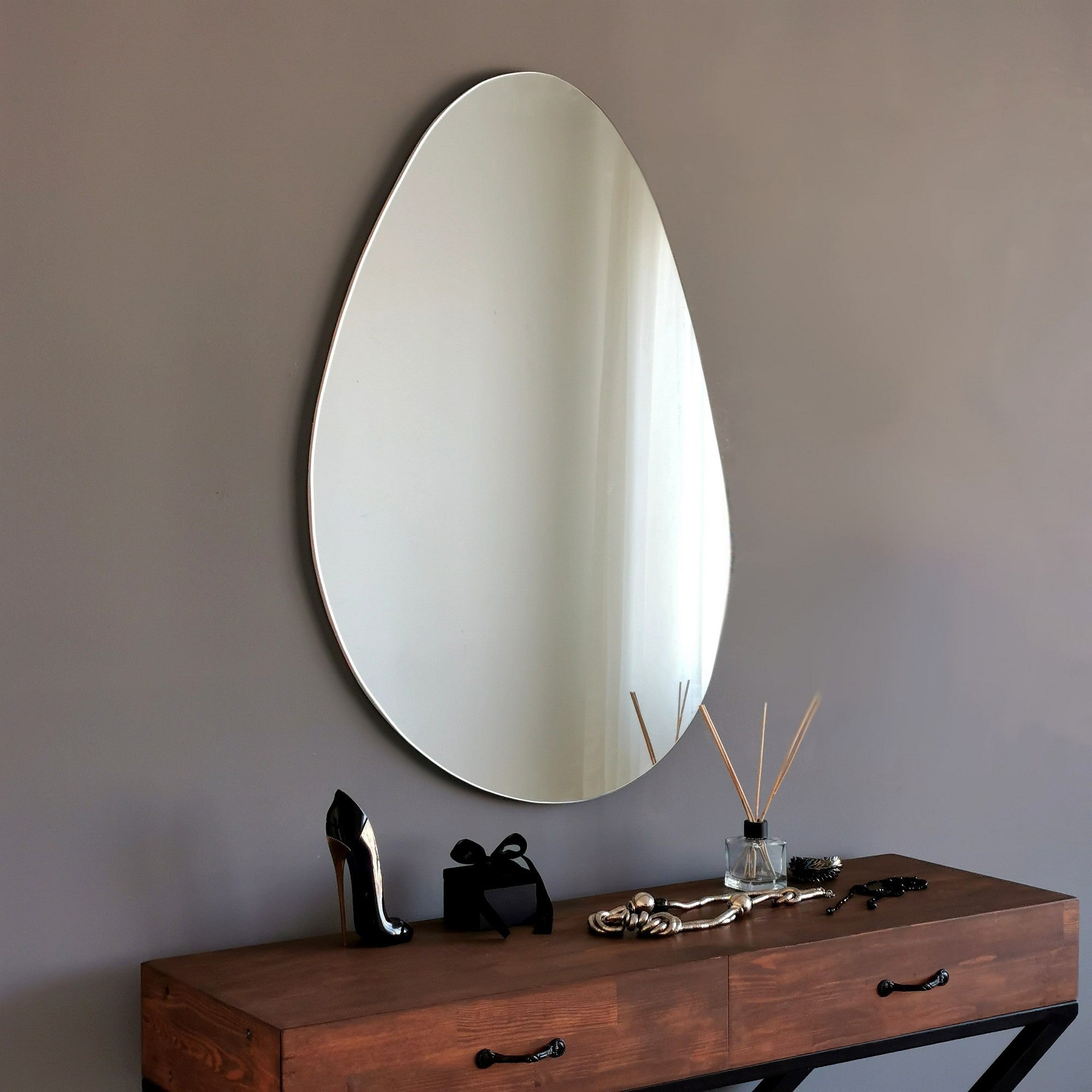 Espelho de parede moderno, 90 x 60 cm, MDF branco | Design escandinavo elegante e montado | Perfeito para hotéis e espaços contemporâneos