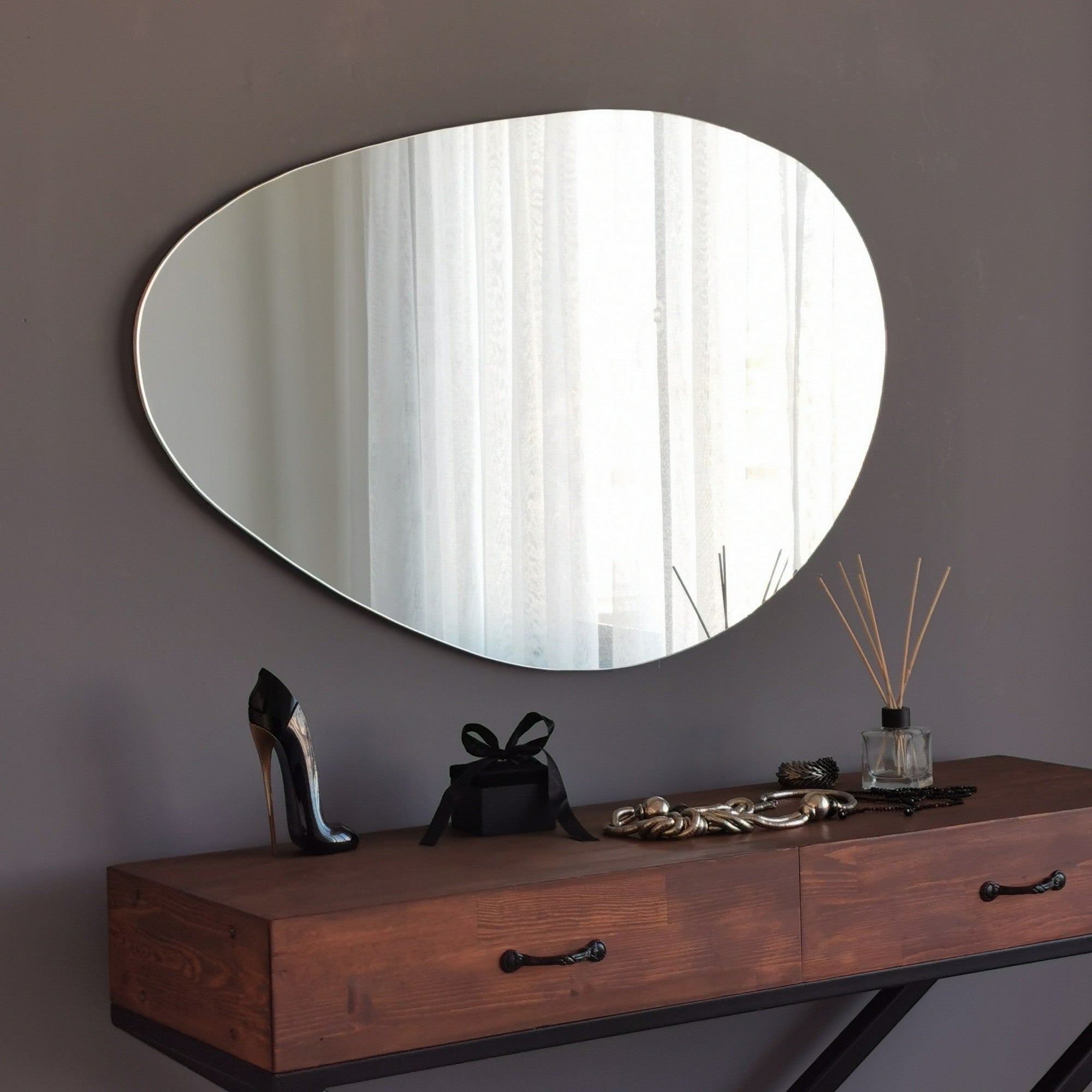 Espelho de parede moderno, 90 x 60 cm, MDF branco | Design escandinavo elegante e montado | Perfeito para hotéis e espaços contemporâneos