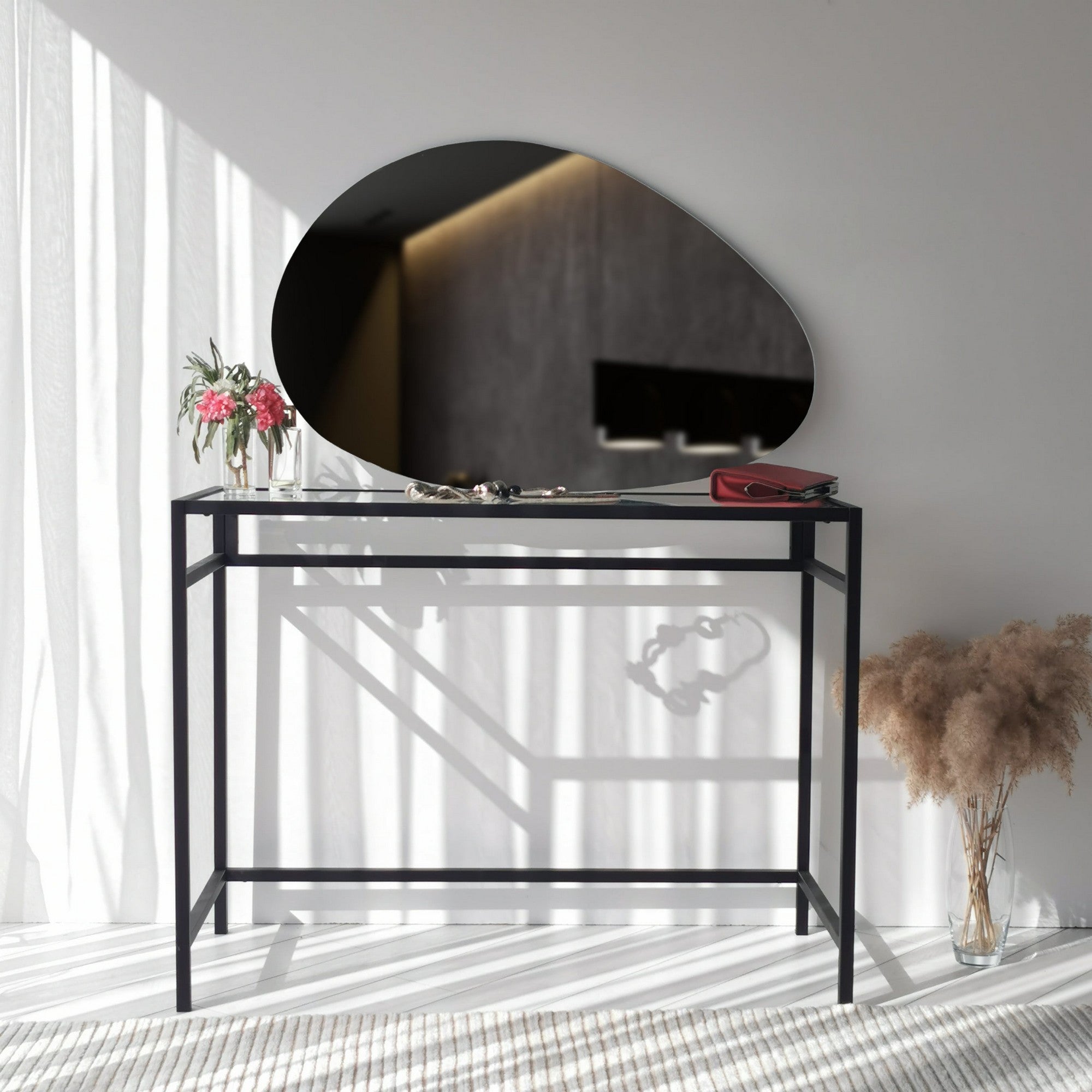 Espelho de parede moderno, 90 x 60 cm, MDF branco | Design escandinavo elegante e montado | Perfeito para hotéis e espaços contemporâneos