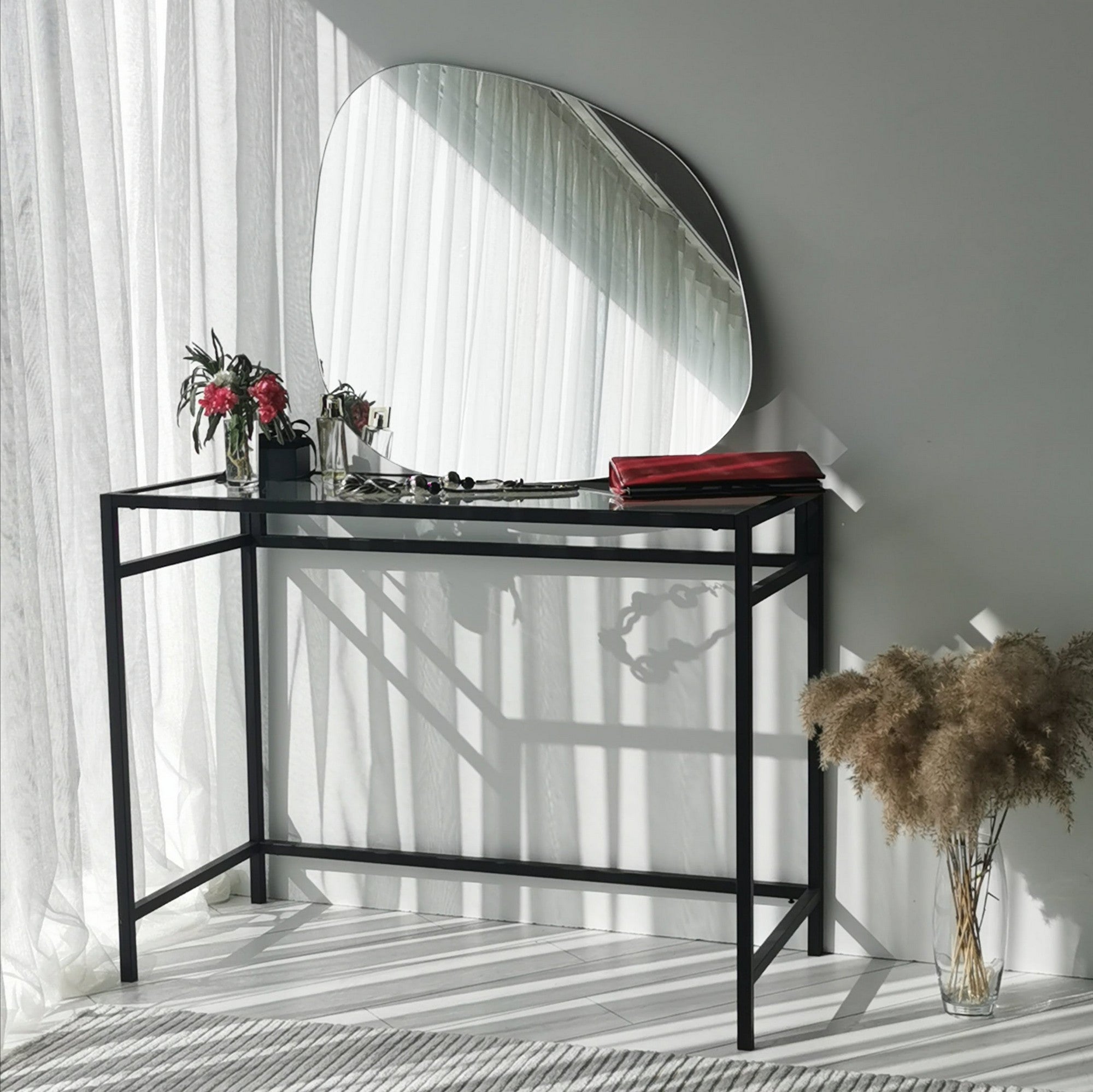 Espelho de parede moderno, 85 x 67 cm, MDF branco, 2,2 cm de espessura | Design escandinavo montado para decoração de casa e hotel | Elegante e funcional