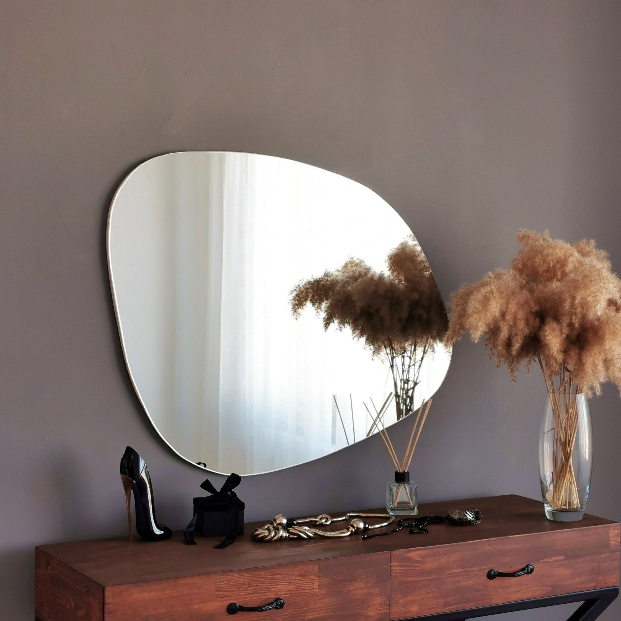 Espelho de parede moderno, 85 x 67 cm, MDF branco, 2,2 cm de espessura | Design escandinavo montado para decoração de casa e hotel | Elegante e funcional