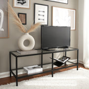 Suporte de TV moderno com estrutura de vidro temperado 100% e metal, preto fosco, 130 x 45 x 40 cm | Montável na parede, várias prateleiras, design industrial