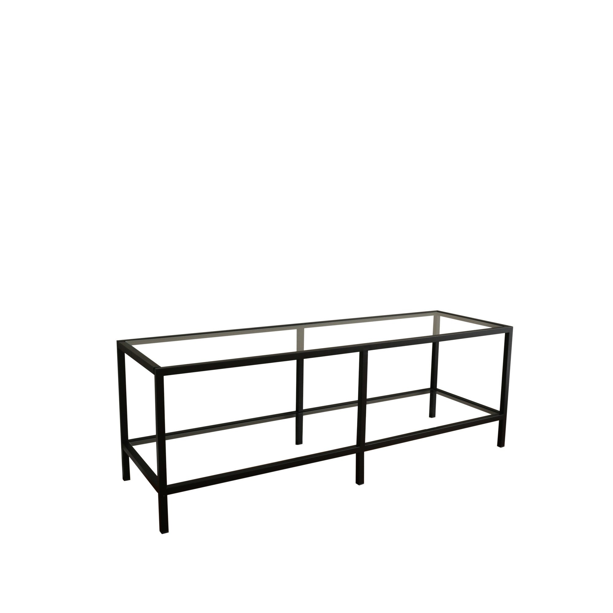 Suporte de TV moderno com estrutura de vidro temperado 100% e metal, preto fosco, 130 x 45 x 40 cm | Montável na parede, várias prateleiras, design industrial