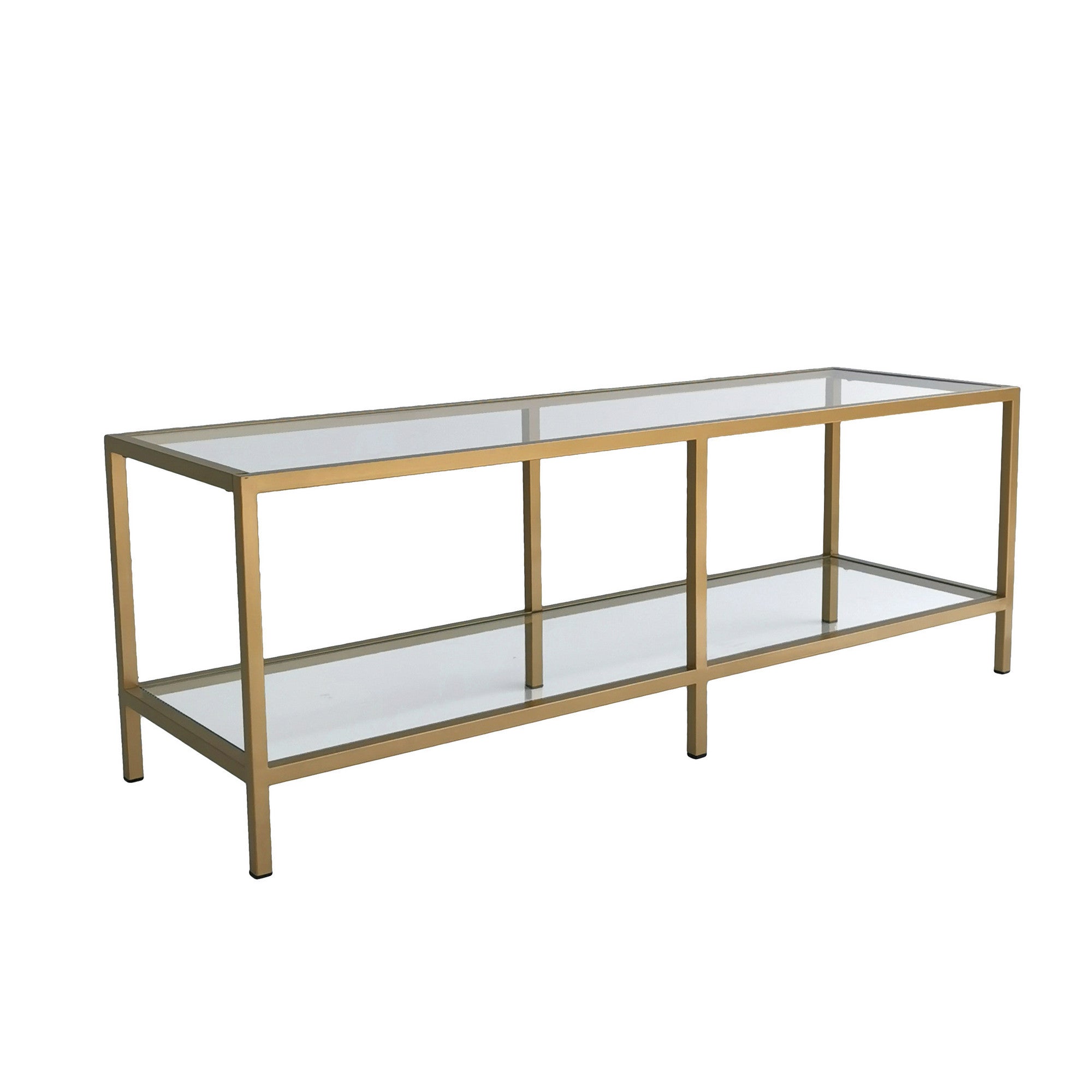 Suporte de TV moderno dourado, 130 cm | Estrutura 100% em vidro temperado e metal, 4 mm de espessura | Montável na parede com várias prateleiras | Design glamoroso para salas de estar elegantes