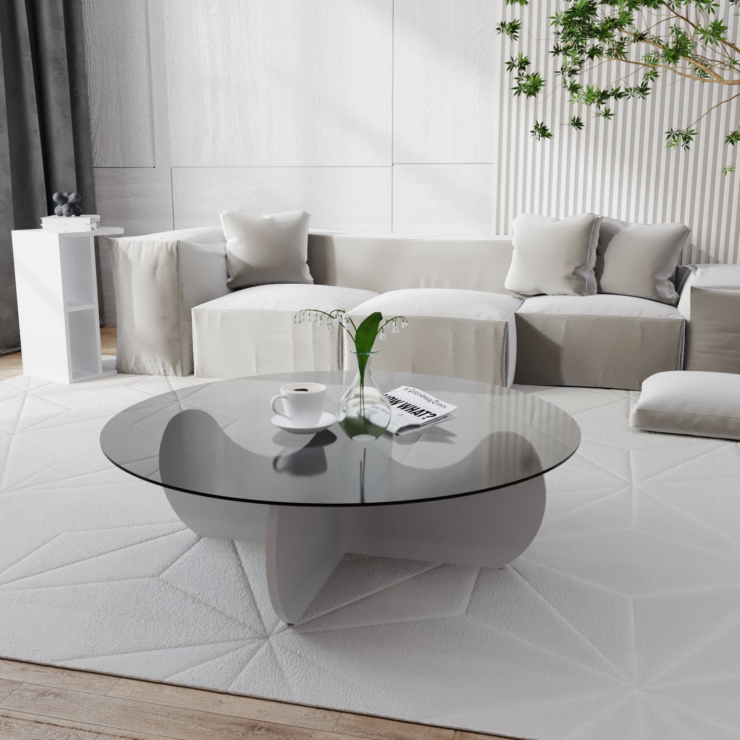Mesa de Centro Branca Moderna, 90 x 90 x 30 cm | Tampo 100% Vidro Temperado, Estrutura 100% Melamina, 18 mm de Espessura | Design Elegante e Funcional para Qualquer Espaço