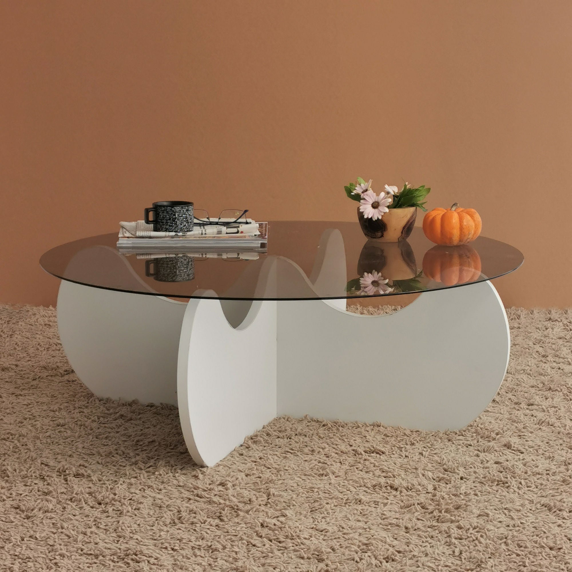 Mesa de Centro Branca Moderna, 90 x 90 x 30 cm | Tampo 100% Vidro Temperado, Estrutura 100% Melamina, 18 mm de Espessura | Design Elegante e Funcional para Qualquer Espaço