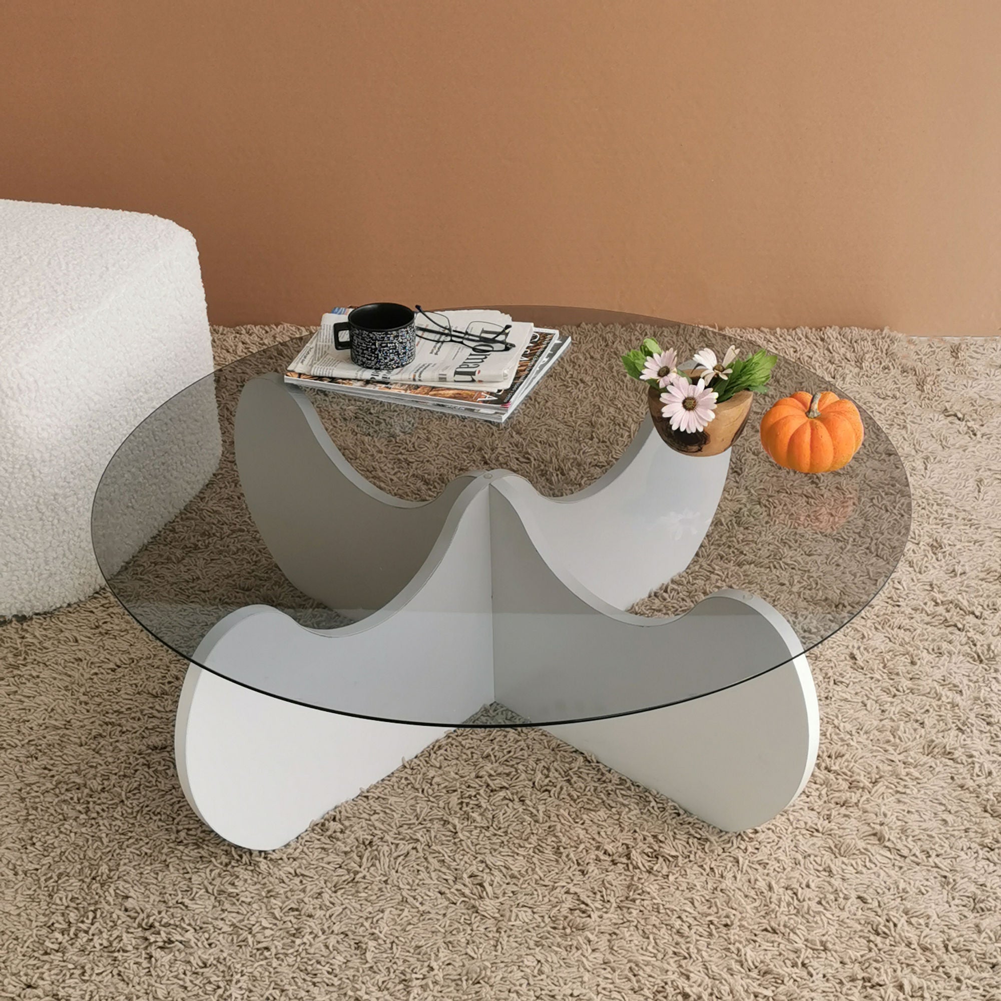 Mesa de Centro Branca Moderna, 90 x 90 x 30 cm | Tampo 100% Vidro Temperado, Estrutura 100% Melamina, 18 mm de Espessura | Design Elegante e Funcional para Qualquer Espaço