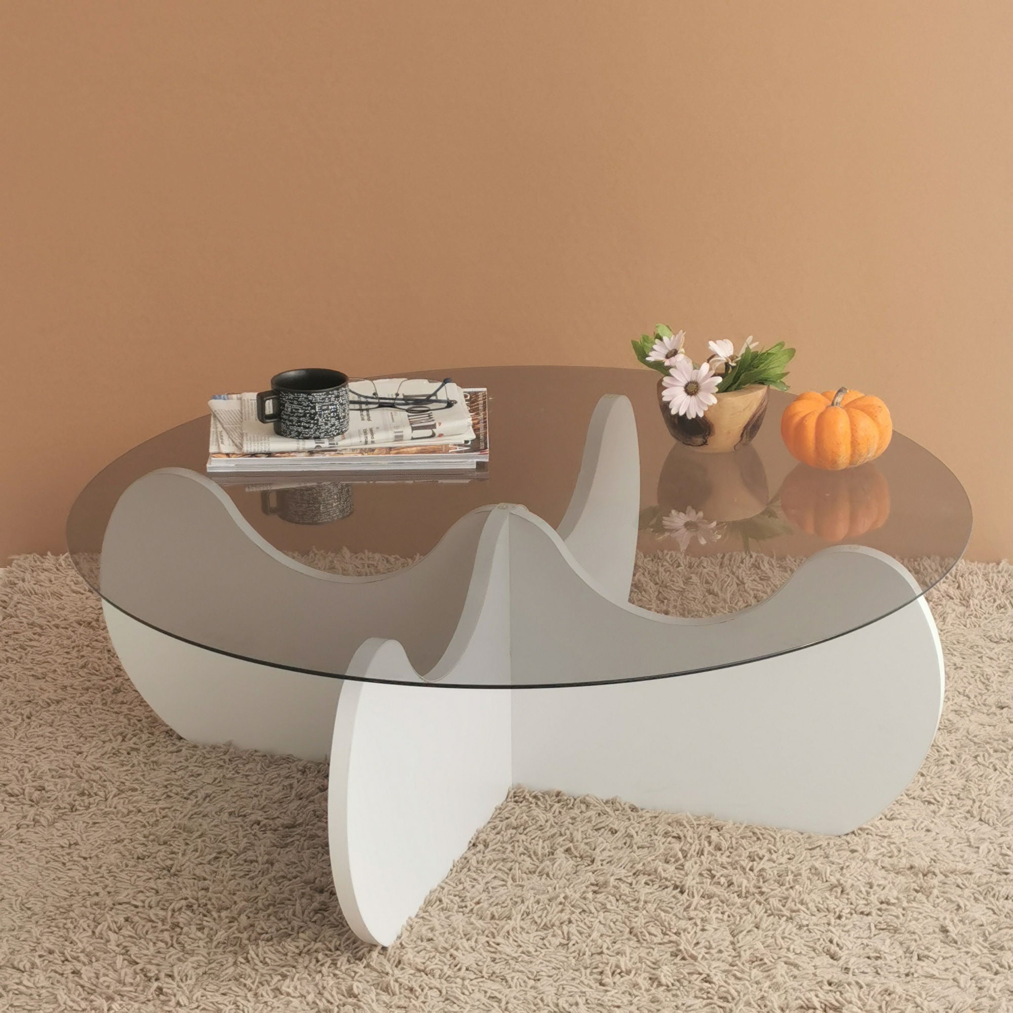 Mesa de Centro Branca Moderna, 90 x 90 x 30 cm | Tampo 100% Vidro Temperado, Estrutura 100% Melamina, 18 mm de Espessura | Design Elegante e Funcional para Qualquer Espaço