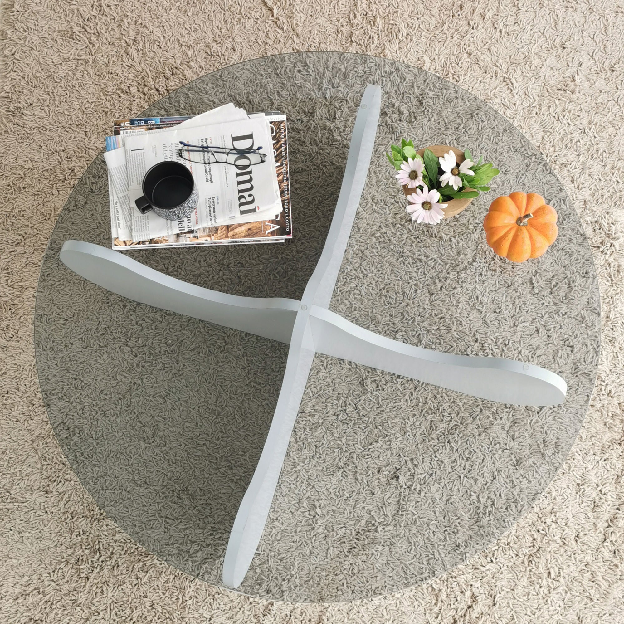 Mesa de Centro Branca Moderna, 90 x 90 x 30 cm | Tampo 100% Vidro Temperado, Estrutura 100% Melamina, 18 mm de Espessura | Design Elegante e Funcional para Qualquer Espaço