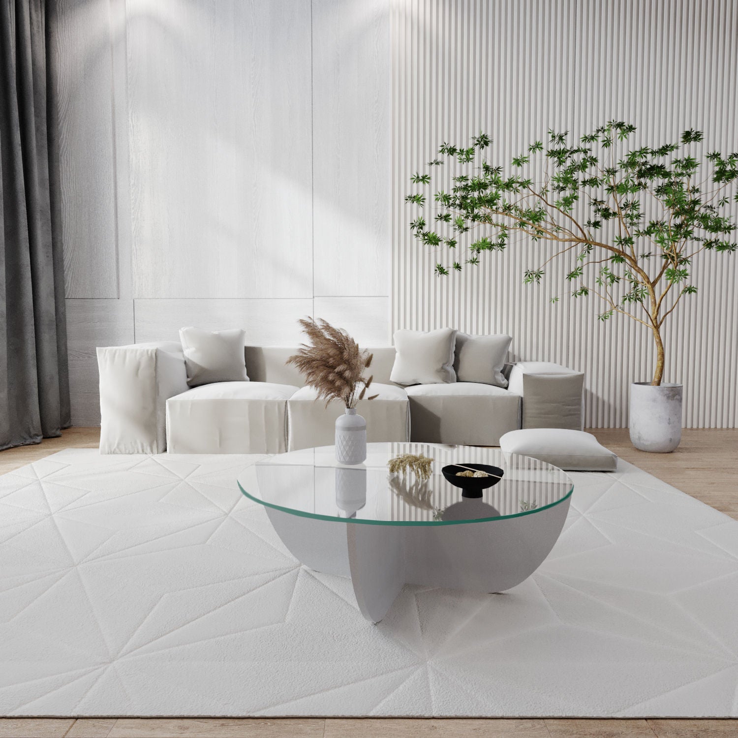 Mesa de Centro Branca Moderna, 90 x 90 x 30 cm | Tampo 100% Vidro Temperado, Estrutura 100% Melamina, 18 mm de Espessura | Design Elegante e Funcional para Qualquer Espaço