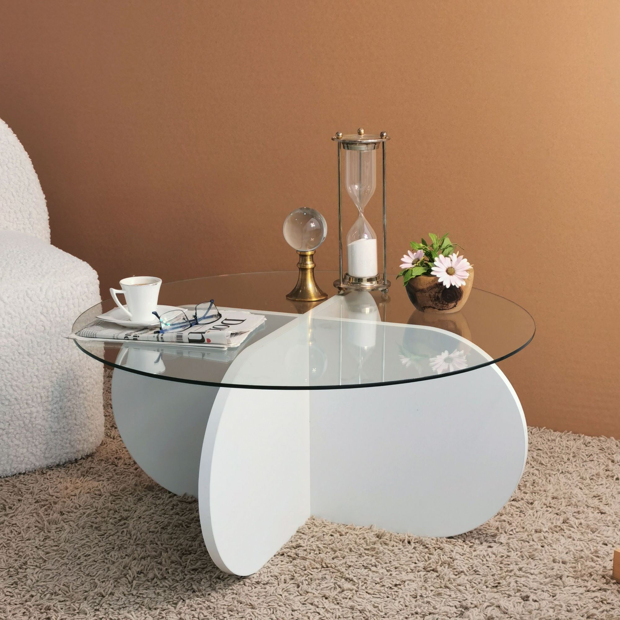 Mesa de Centro Moderna, Branca, 75 x 35 x 75 cm | Tampo 100% Vidro Temperado, 100% Aglomerado Revestido em Melamina, 18 mm de Espessura | Design Elegante e Funcional