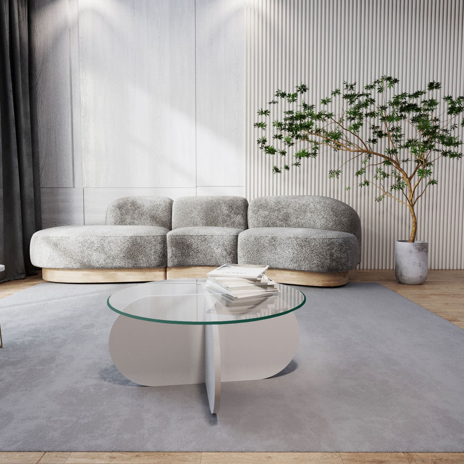 Mesa de Centro Moderna, Branca, 75 x 35 x 75 cm | Tampo 100% Vidro Temperado, 100% Aglomerado Revestido em Melamina, 18 mm de Espessura | Design Elegante e Funcional