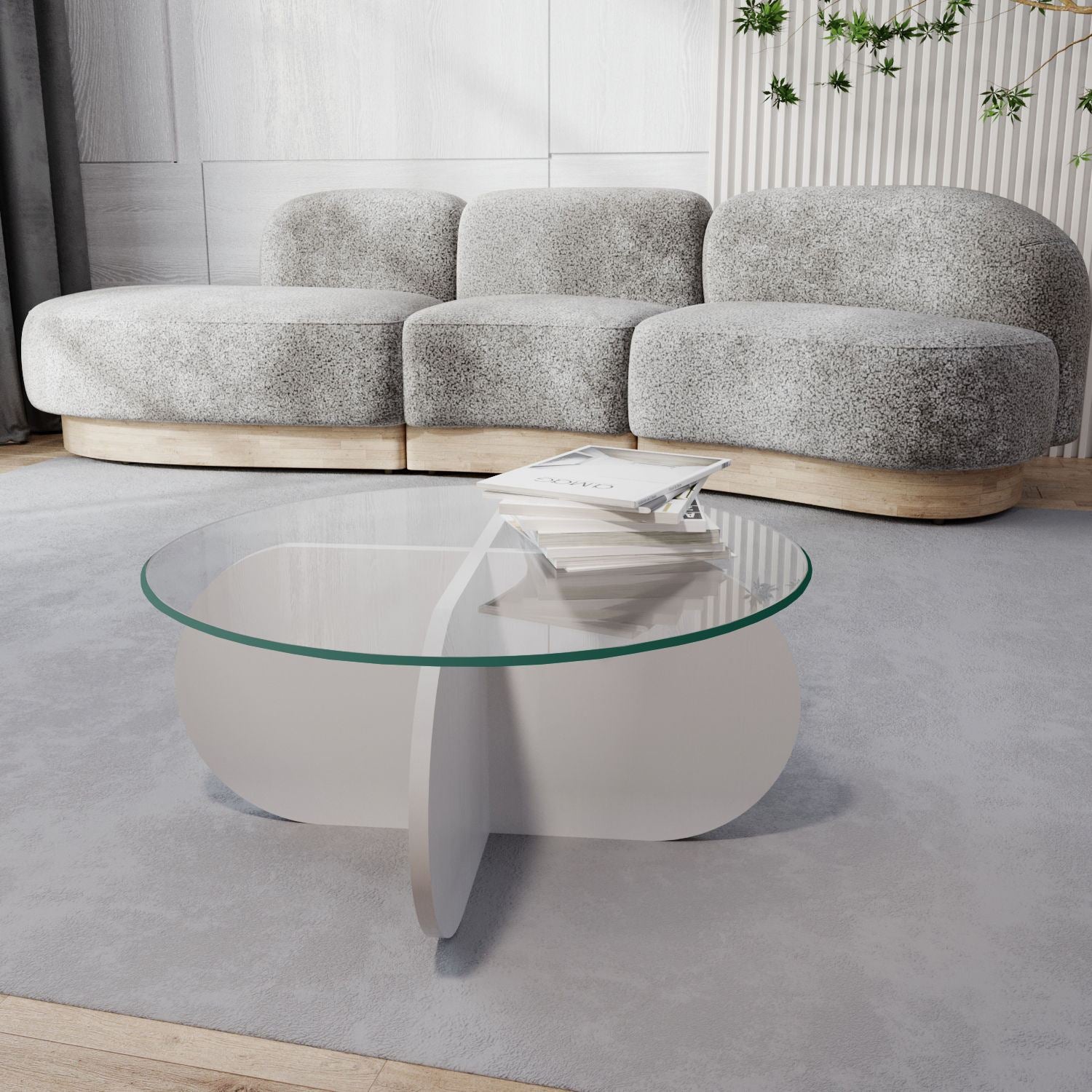Mesa de Centro Moderna, Branca, 75 x 35 x 75 cm | Tampo 100% Vidro Temperado, 100% Aglomerado Revestido em Melamina, 18 mm de Espessura | Design Elegante e Funcional