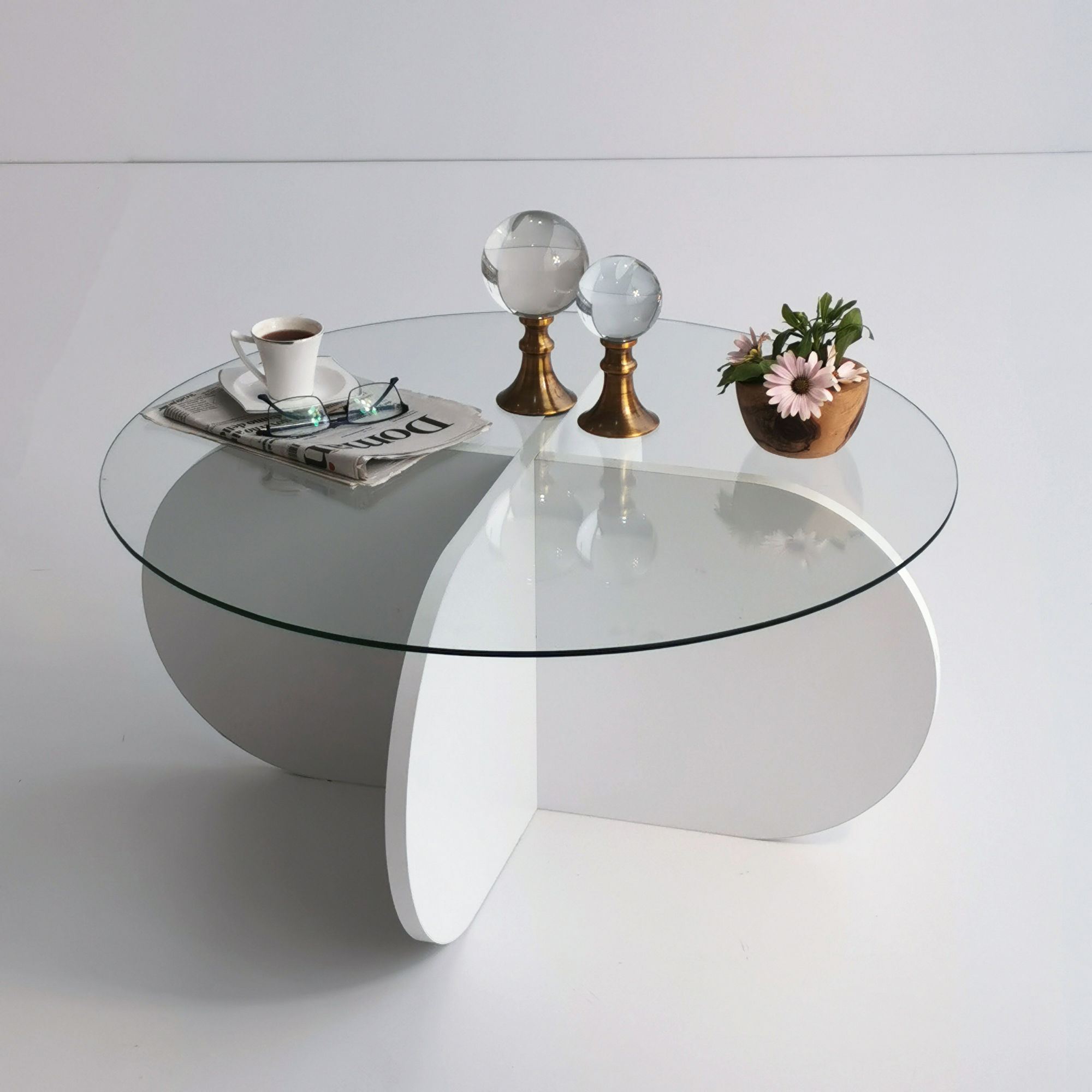 Mesa de Centro Moderna, Branca, 75 x 35 x 75 cm | Tampo 100% Vidro Temperado, 100% Aglomerado Revestido em Melamina, 18 mm de Espessura | Design Elegante e Funcional