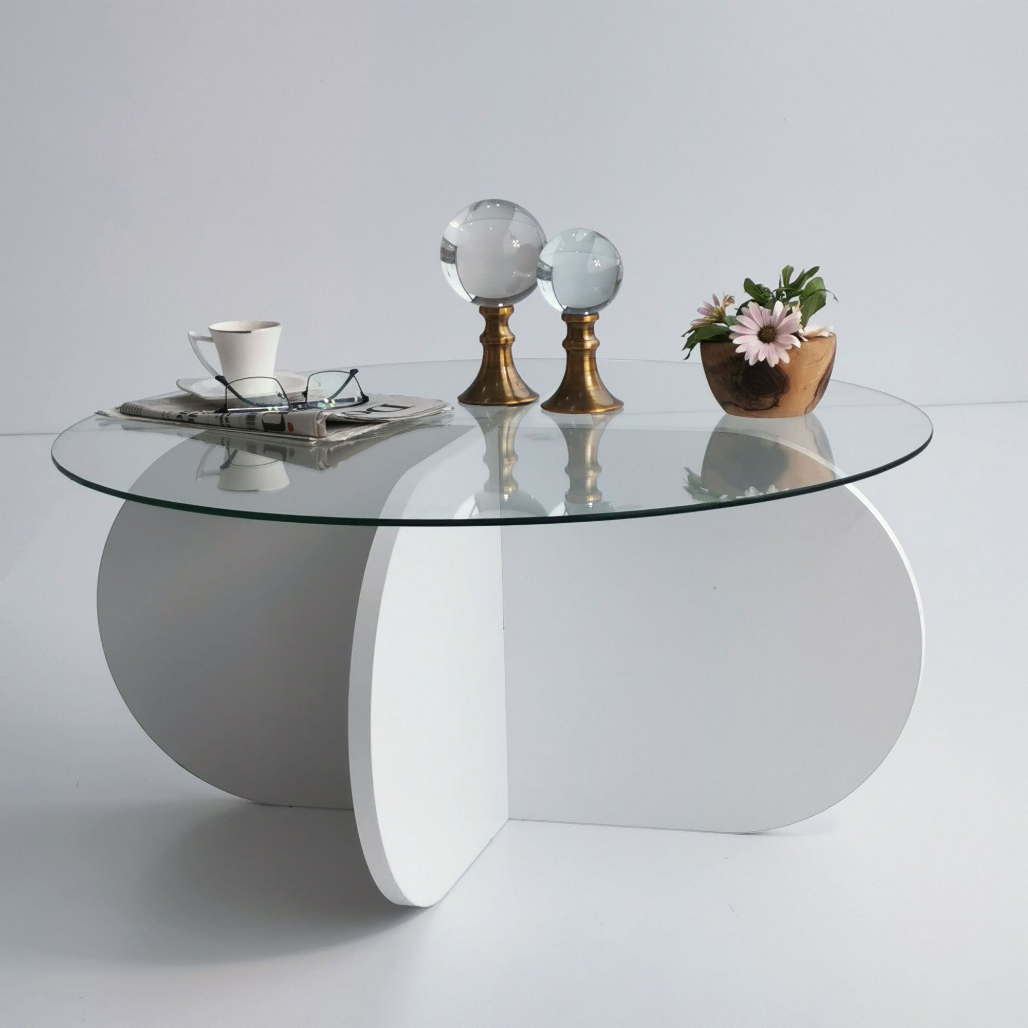 Mesa de Centro Moderna, Branca, 75 x 35 x 75 cm | Tampo 100% Vidro Temperado, 100% Aglomerado Revestido em Melamina, 18 mm de Espessura | Design Elegante e Funcional