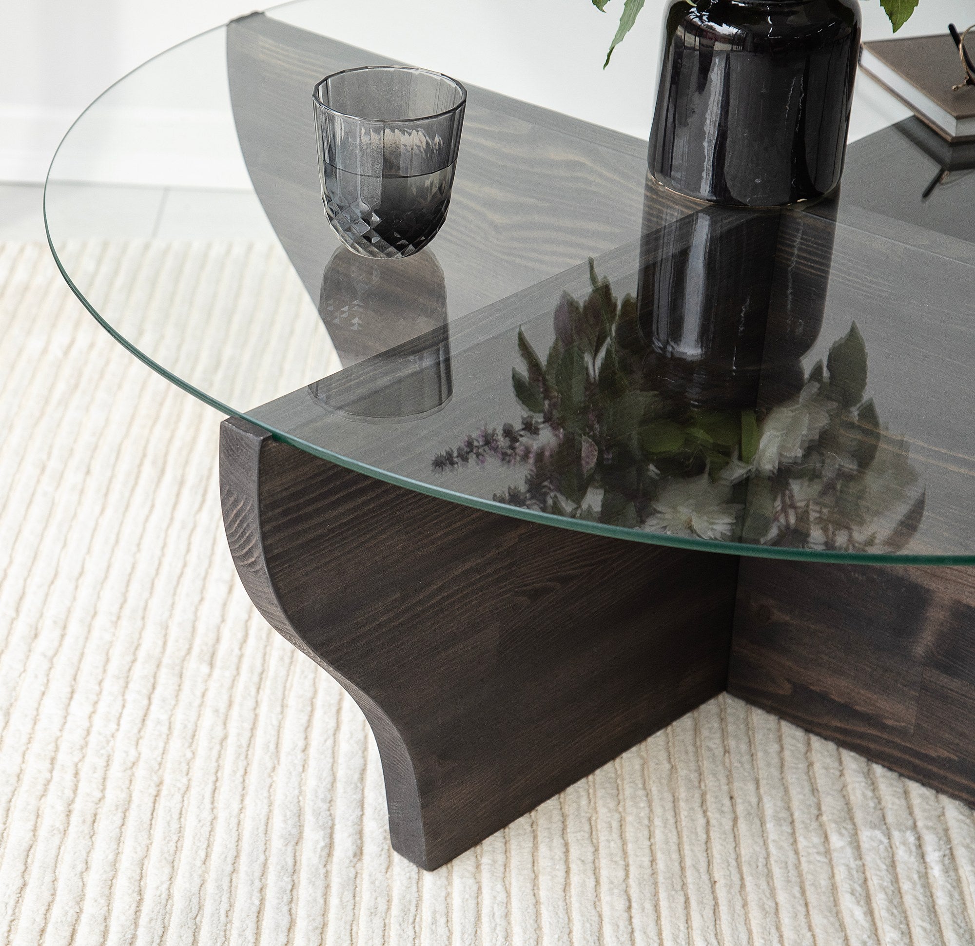Mesa de Centro Elegante, 92 cm x 36 cm x 92 cm | Tampo 100% em Vidro Temperado e Estrutura em Madeira de Pinho Maciça | Design Elegante em Antracite para Espaços Modernos