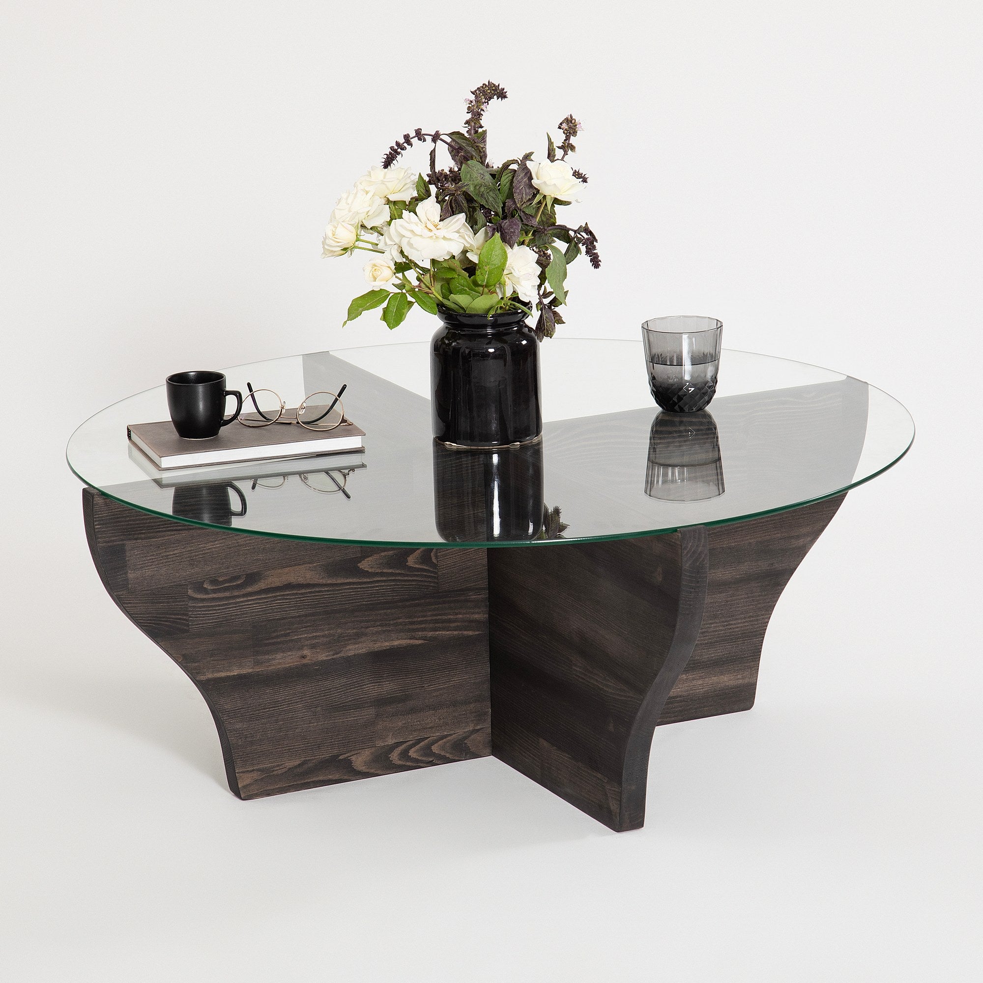 Mesa de Centro Elegante, 92 cm x 36 cm x 92 cm | Tampo 100% em Vidro Temperado e Estrutura em Madeira de Pinho Maciça | Design Elegante em Antracite para Espaços Modernos
