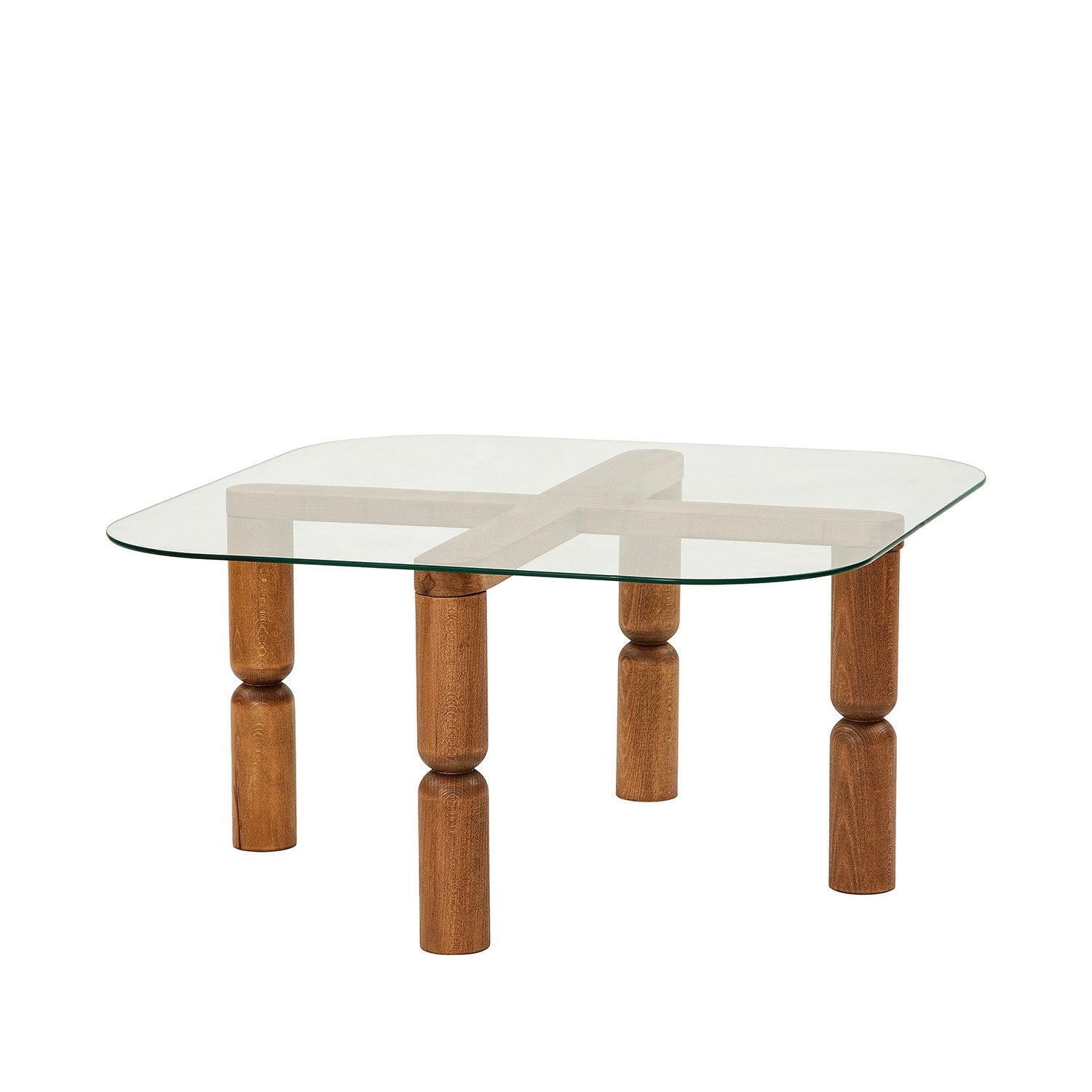 Mesa de Centro Elegante, Cor Nogueira, 80 x 40 x 80 cm | Tampo 100% Vidro Temperado, Estrutura 100% Madeira de Faia | Uma Adição Elegante para Salas de Estar Modernas
