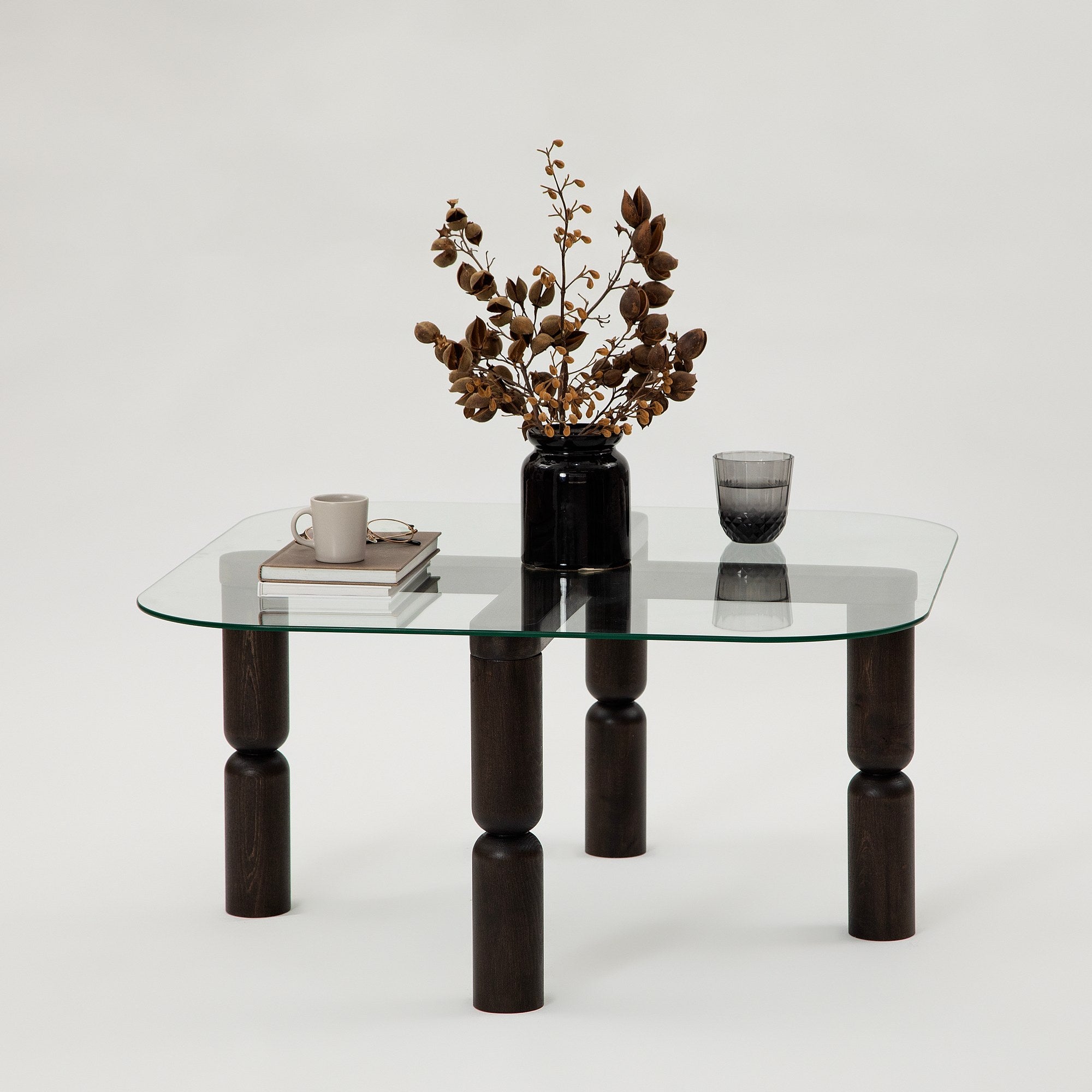 Mesa de Centro Elegante, 80 cm x 40 cm x 80 cm, Antracite | Tampo 100% Vidro Temperado, Estrutura 100% Madeira de Faia | Design Moderno para Sala de Estar e Lounge