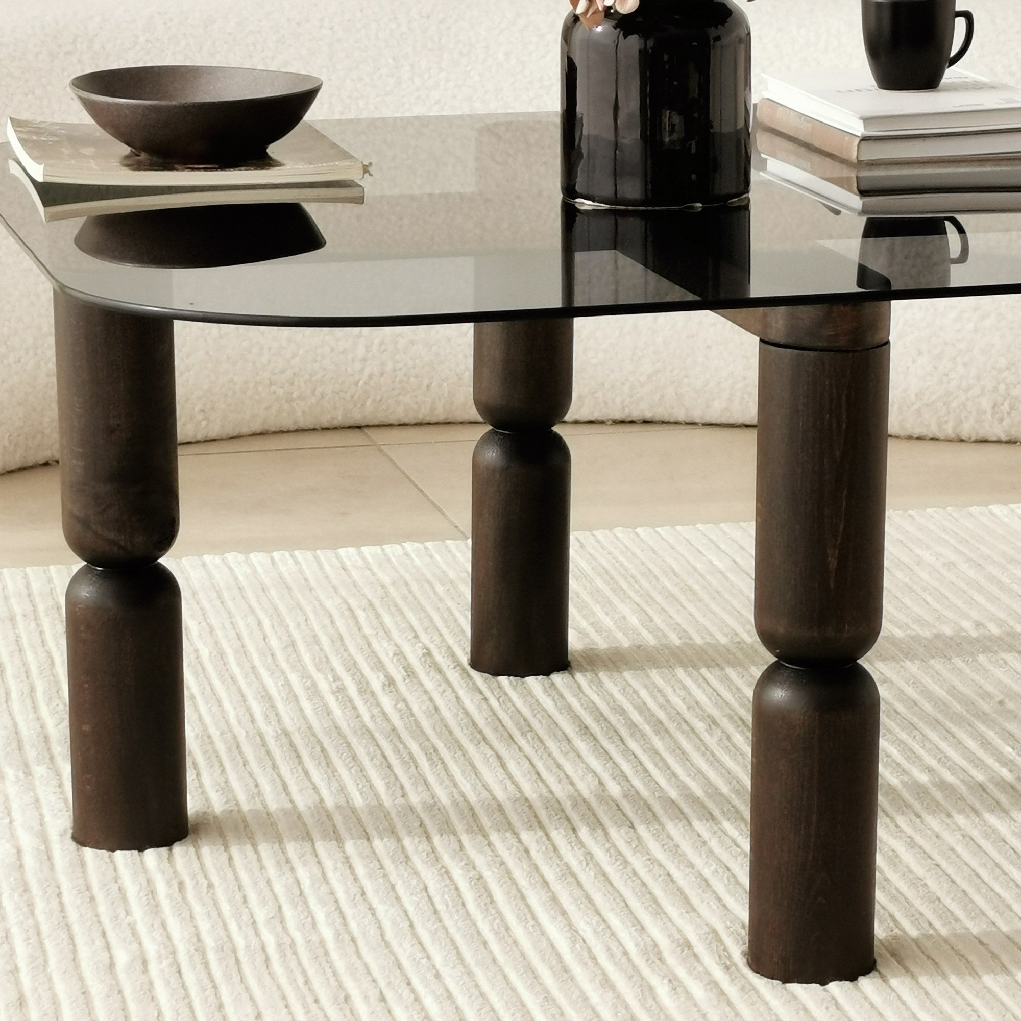 Mesa de centro elegante, 80 cm x 40 cm x 80 cm | Estrutura 100% em vidro temperado e madeira de faia | Cores elegantes em antracite e fumê, perfeita para ambientes modernos