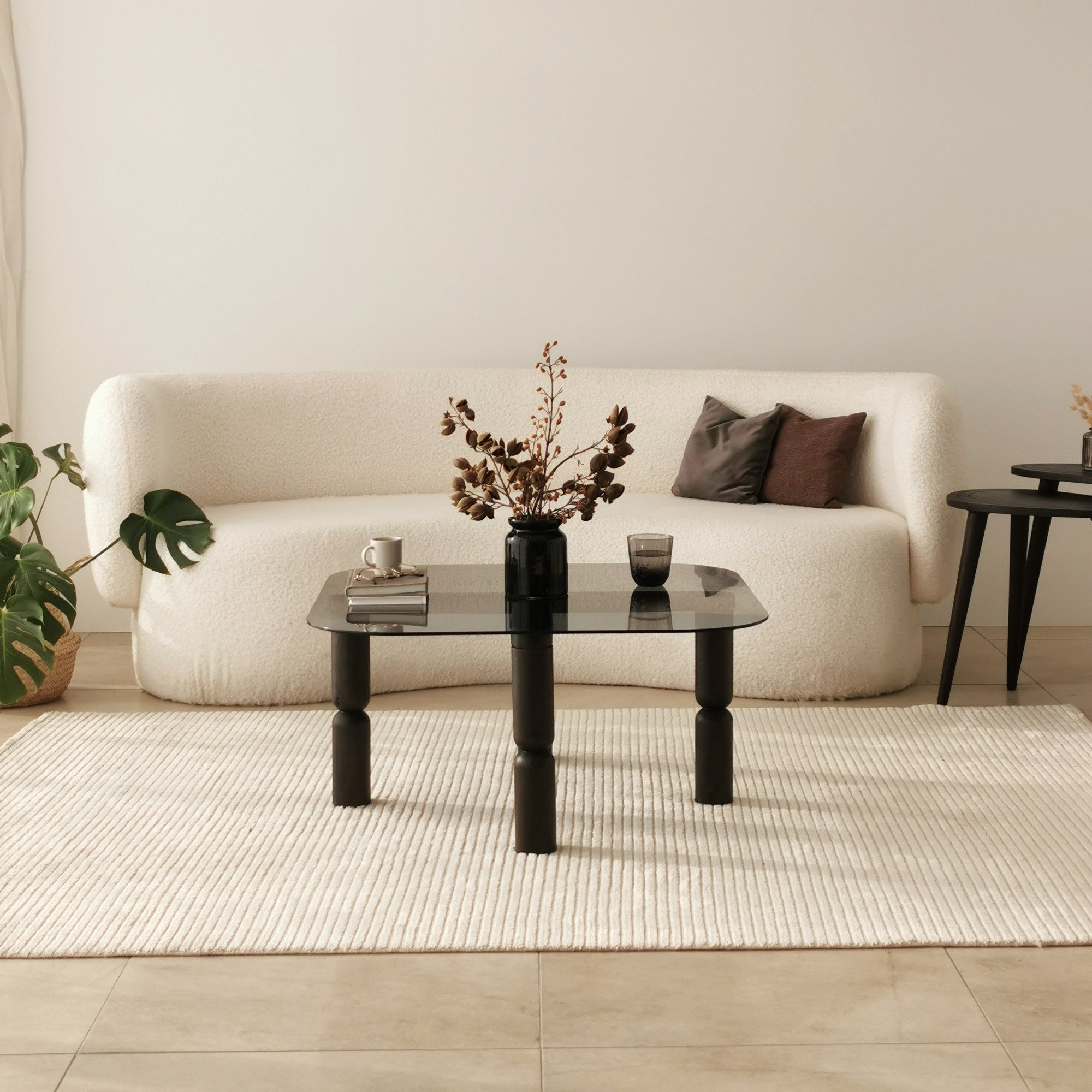 Mesa de centro elegante, 80 cm x 40 cm x 80 cm | Estrutura 100% em vidro temperado e madeira de faia | Cores elegantes em antracite e fumê, perfeita para ambientes modernos