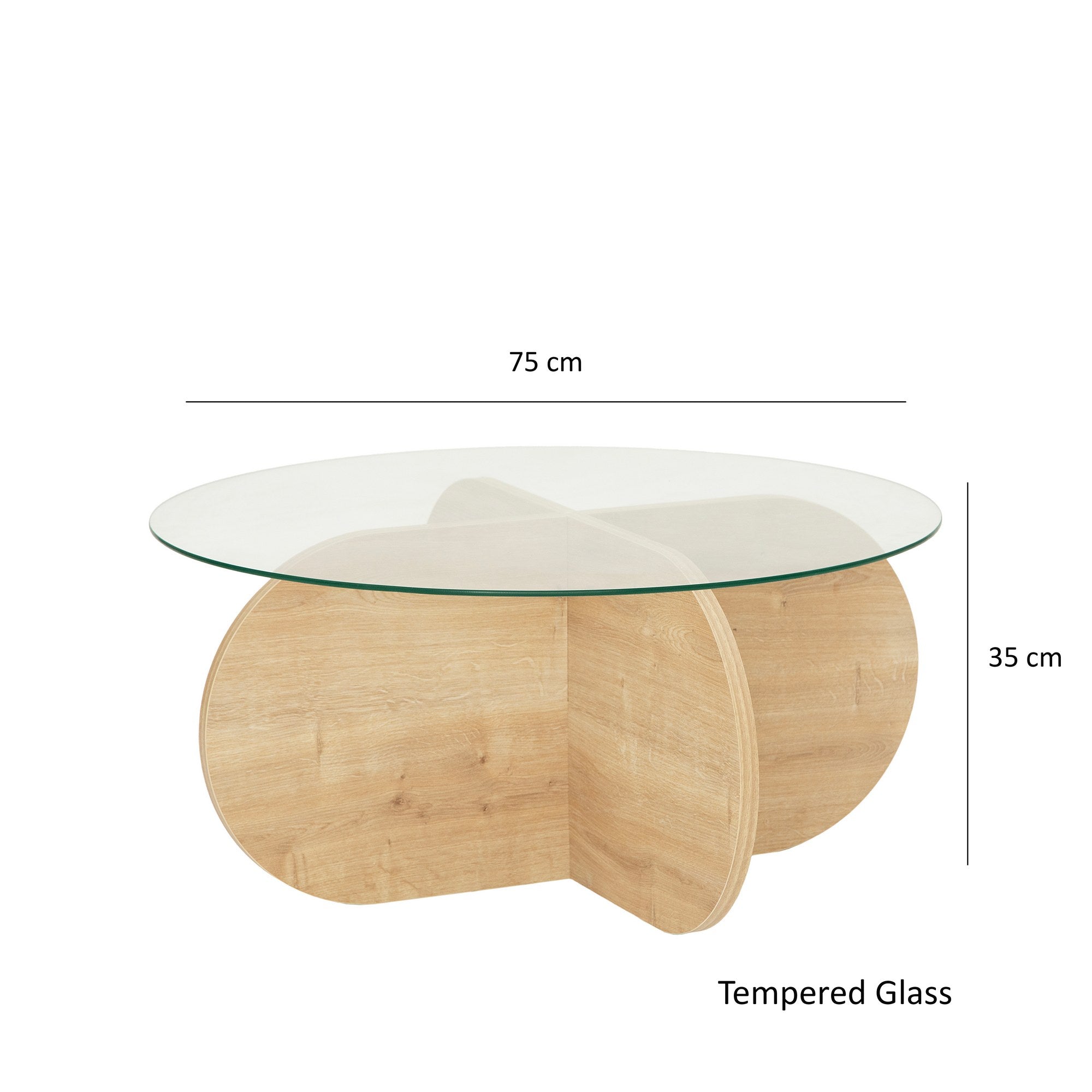 Mesa de Centro em Carvalho Safira, 75 x 35 x 75 cm | Tampo 100% em Vidro Temperado, Estrutura com Revestimento em Melamina de 18 mm | Elegante e Durável para Espaços Modernos