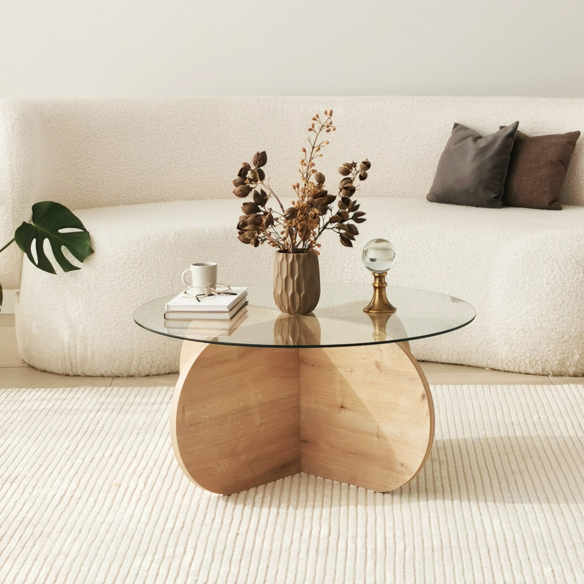 Mesa de Centro em Carvalho Safira, 75 x 35 x 75 cm | Tampo 100% em Vidro Temperado, Estrutura com Revestimento em Melamina de 18 mm | Elegante e Durável para Espaços Modernos