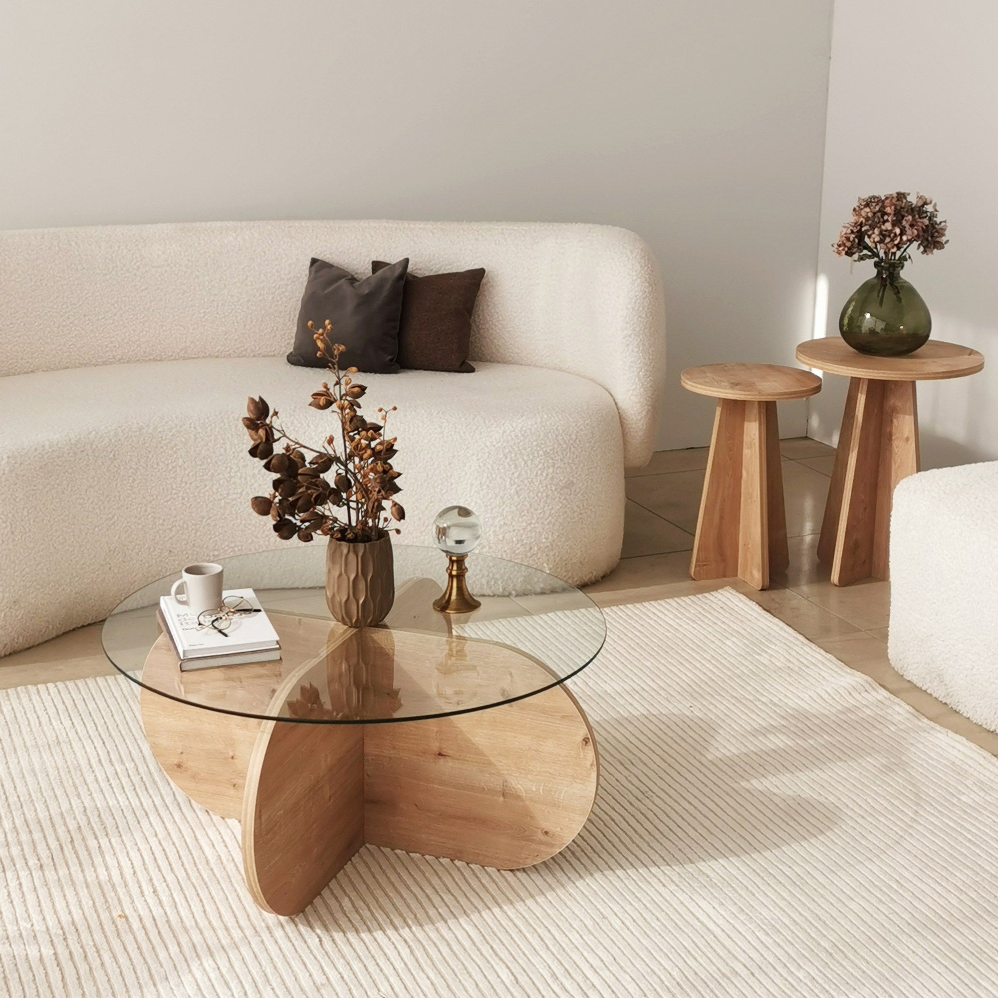 Mesa de Centro em Carvalho Safira, 75 x 35 x 75 cm | Tampo 100% em Vidro Temperado, Estrutura com Revestimento em Melamina de 18 mm | Elegante e Durável para Espaços Modernos