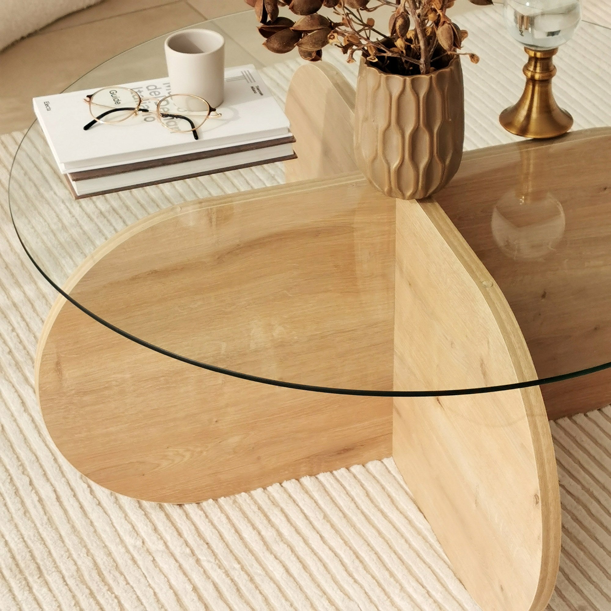 Mesa de Centro em Carvalho Safira, 75 x 35 x 75 cm | Tampo 100% em Vidro Temperado, Estrutura com Revestimento em Melamina de 18 mm | Elegante e Durável para Espaços Modernos