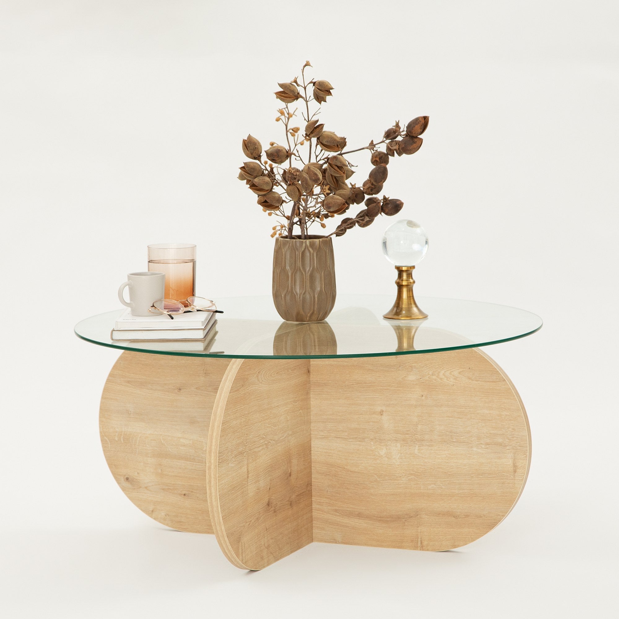 Mesa de Centro em Carvalho Safira, 75 x 35 x 75 cm | Tampo 100% em Vidro Temperado, Estrutura com Revestimento em Melamina de 18 mm | Elegante e Durável para Espaços Modernos
