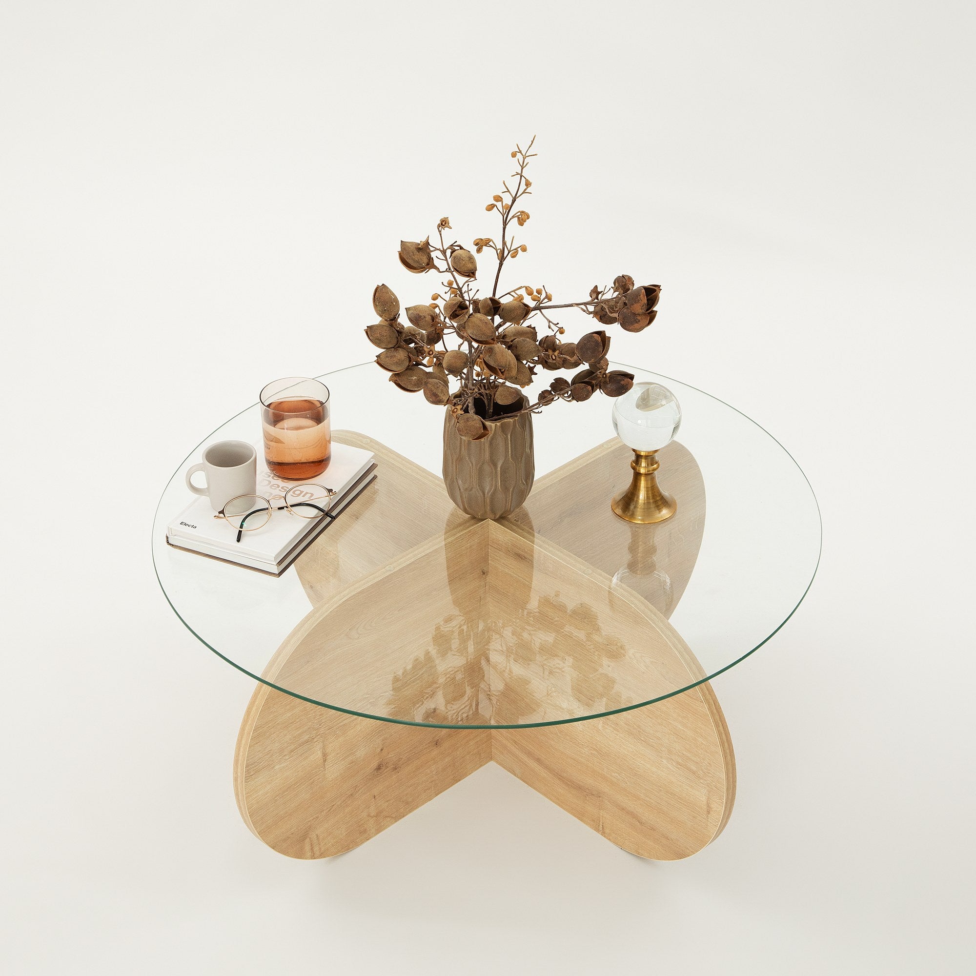 Mesa de Centro em Carvalho Safira, 75 x 35 x 75 cm | Tampo 100% em Vidro Temperado, Estrutura com Revestimento em Melamina de 18 mm | Elegante e Durável para Espaços Modernos